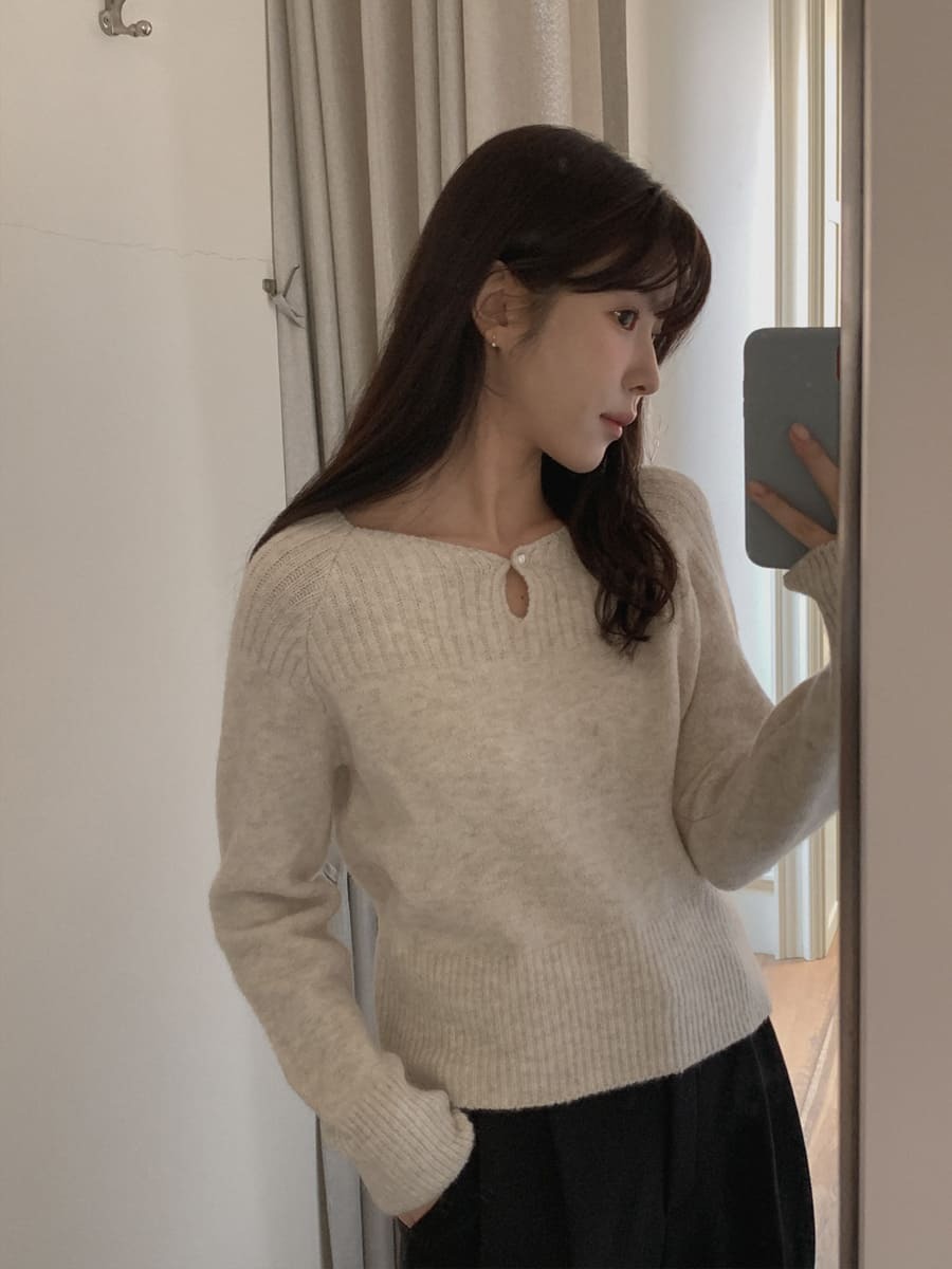 韓國Cherrykoko授權 韓系浪漫質感珍珠扣船領針織衫