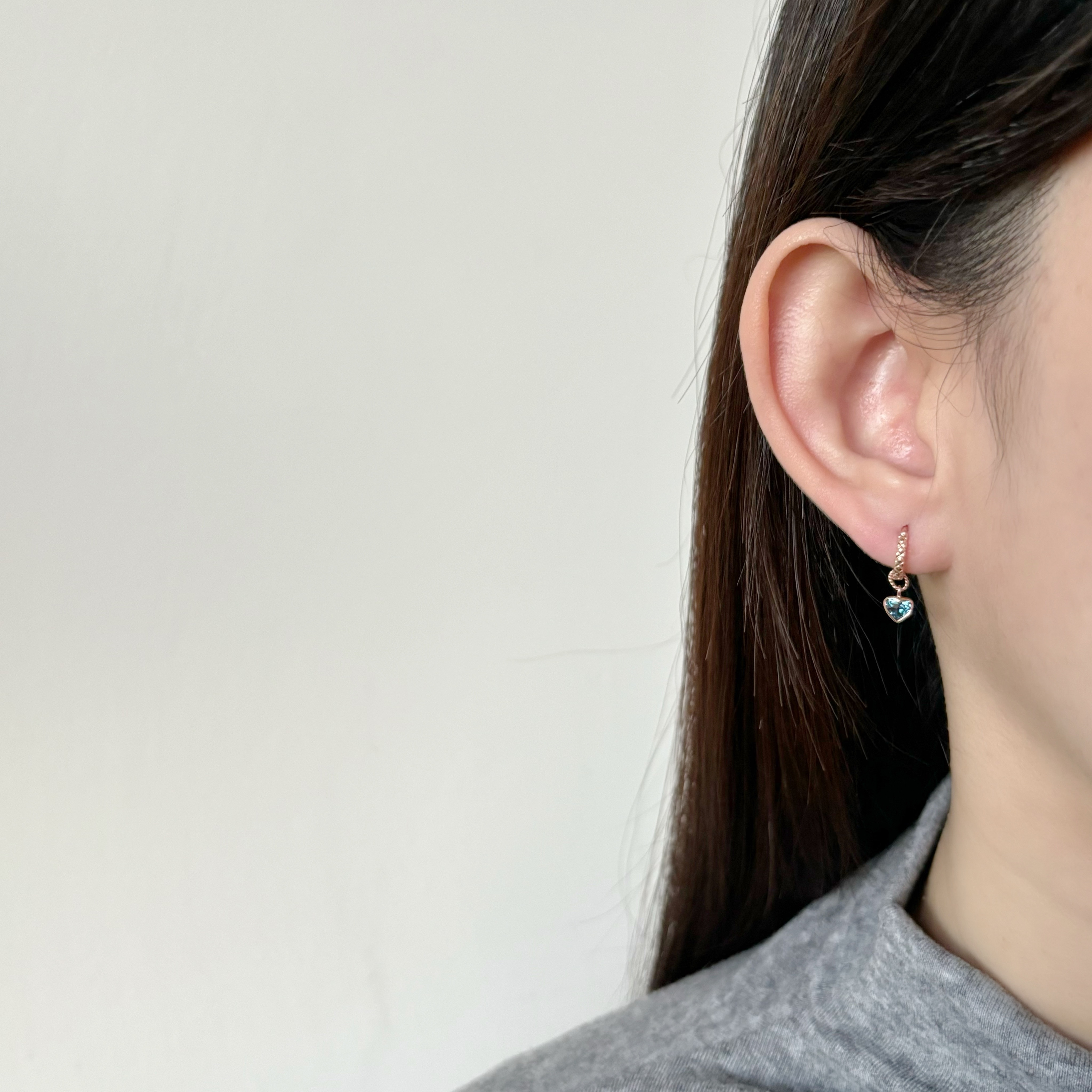 14k鑽面愛心倫敦托帕石耳墜