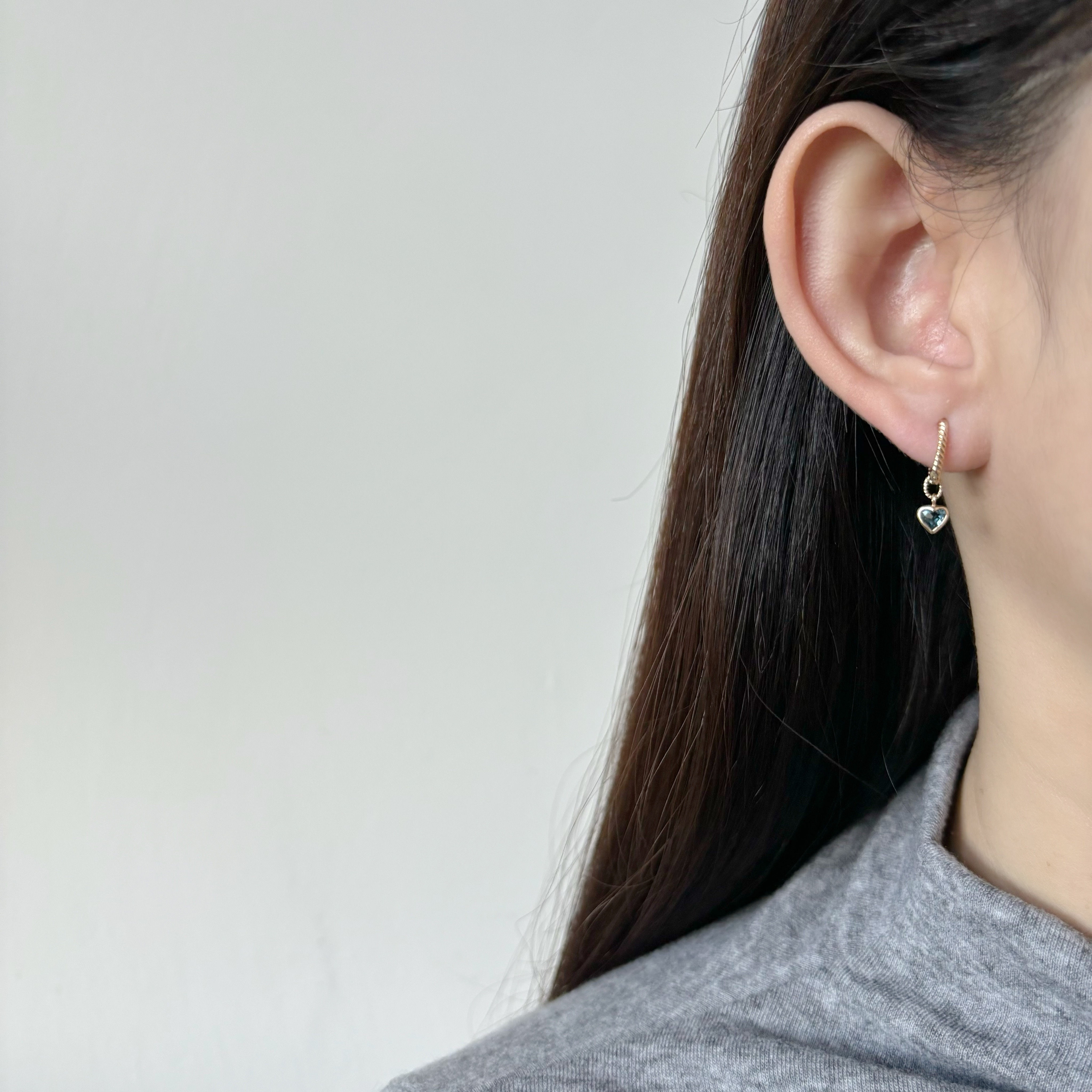 14k鑽面愛心倫敦托帕石耳墜