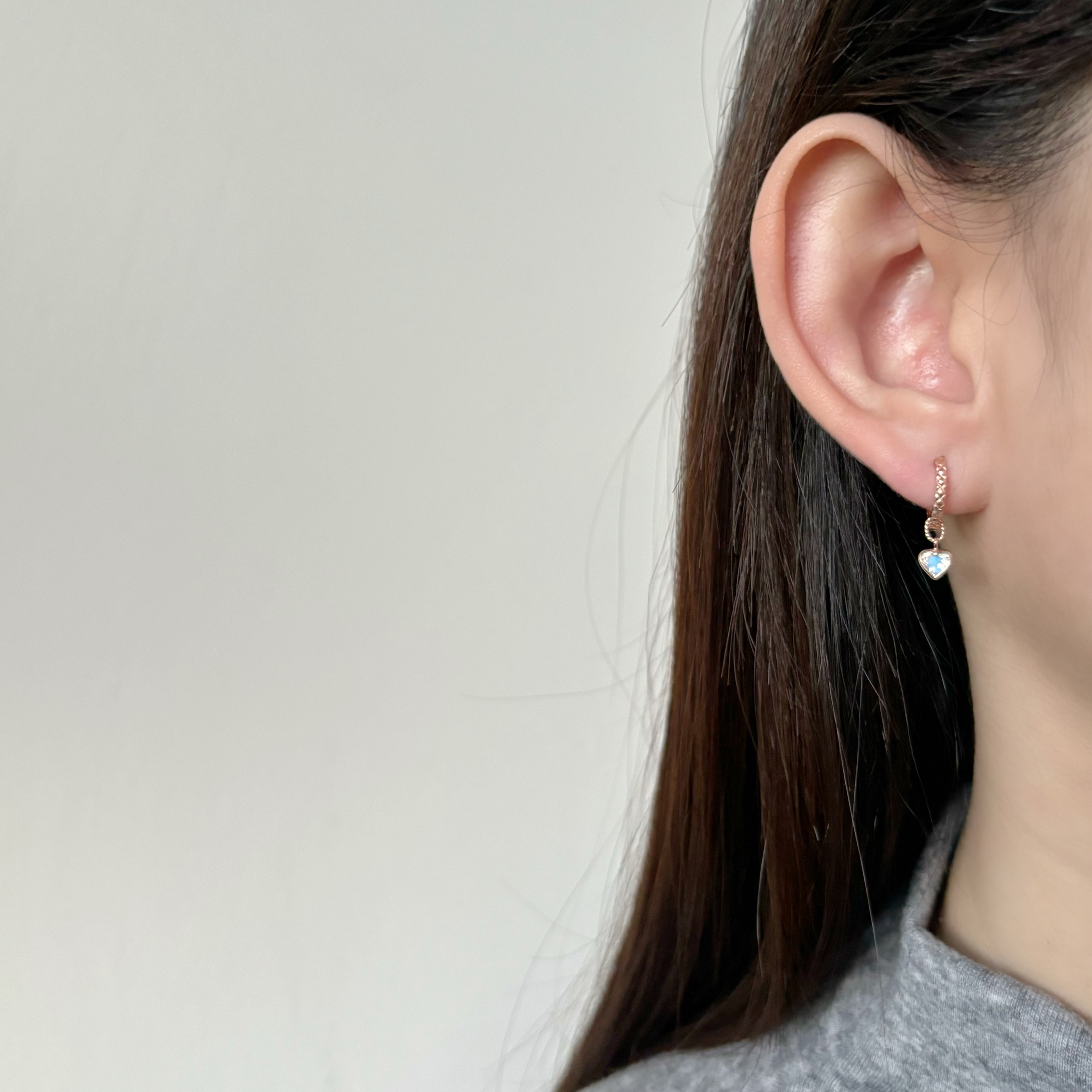 14k鑽面愛心月光石耳墜