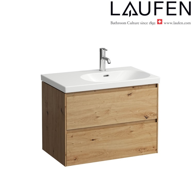Laufen "Lua" 8.1708.5.000.104.1 + 8.9988.2.000.000.1 + 4.0358.2.112.267.1 Washbasin with Wild Oak Vanity Unit, with 2 drawers (with Overflow)