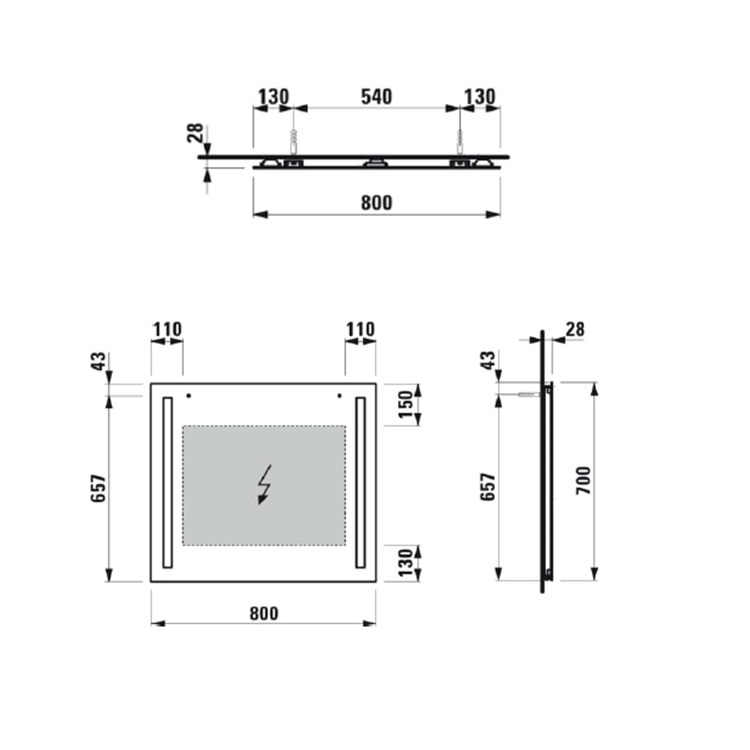 Laufen "Lani" 4.0385.4.112.144.1 Mirror 800mm, with 2 vertical LED light element