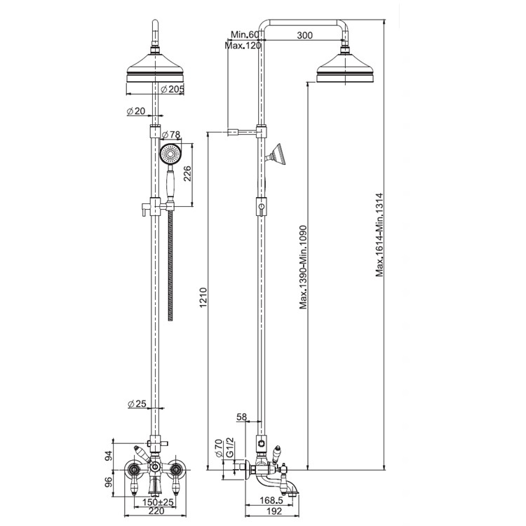 Fima Carlo Frattini F5404/2CBCR Shower Column with bath filler