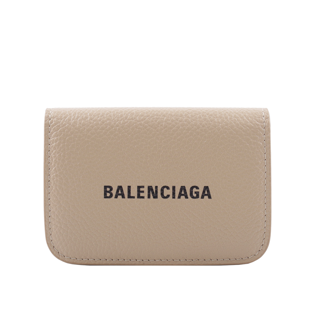 【BALENCIAGA】經典Logo牛皮壓釦三折短夾(Mini)(暖米色) 593813 1IZI3 2761
