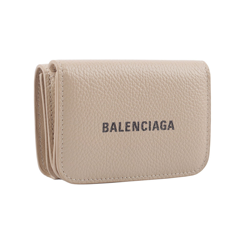 【BALENCIAGA】經典Logo牛皮壓釦三折短夾(Mini)(暖米色) 593813 1IZI3 2761