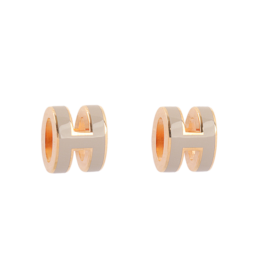 【HERMES】Mini Pop H立體簍空橢圓LOGO耳環(奶茶色/玫瑰金) H608002FO55