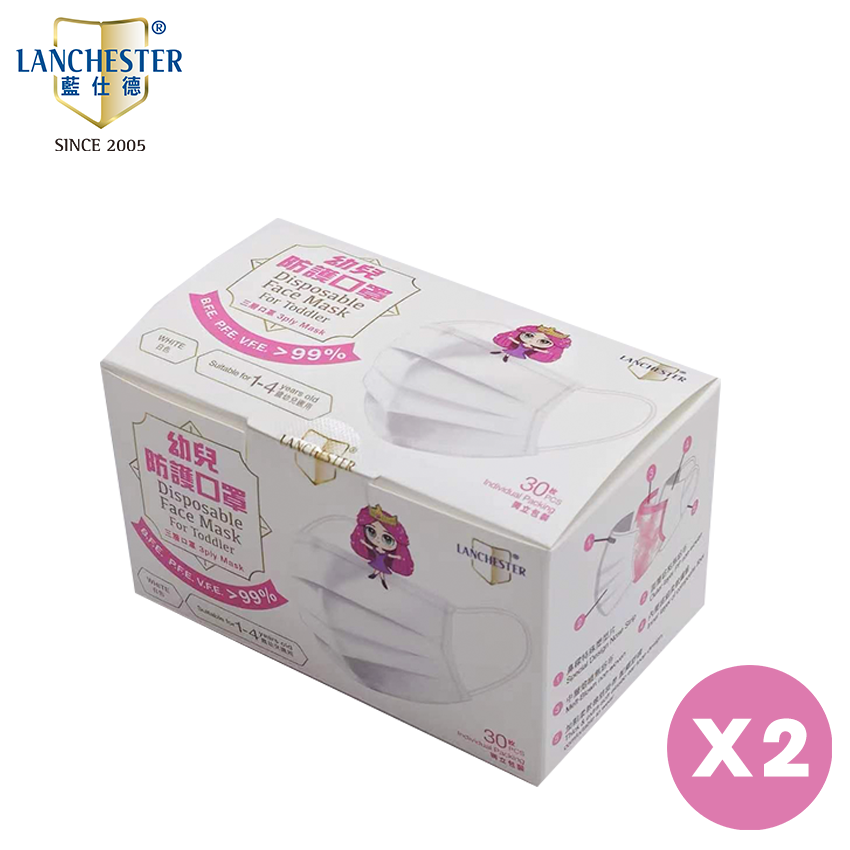【兩盒裝】幼兒三層防護口罩 白色三十片裝 獨立包裝