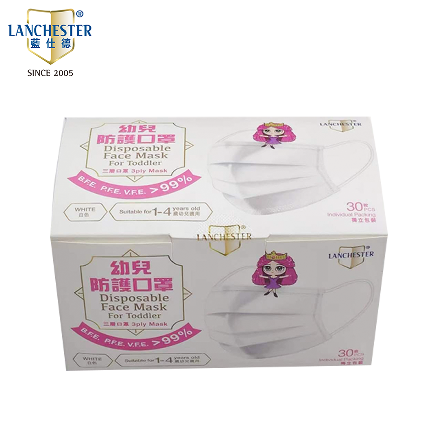 【兩盒裝】幼兒三層防護口罩 白色三十片裝 獨立包裝