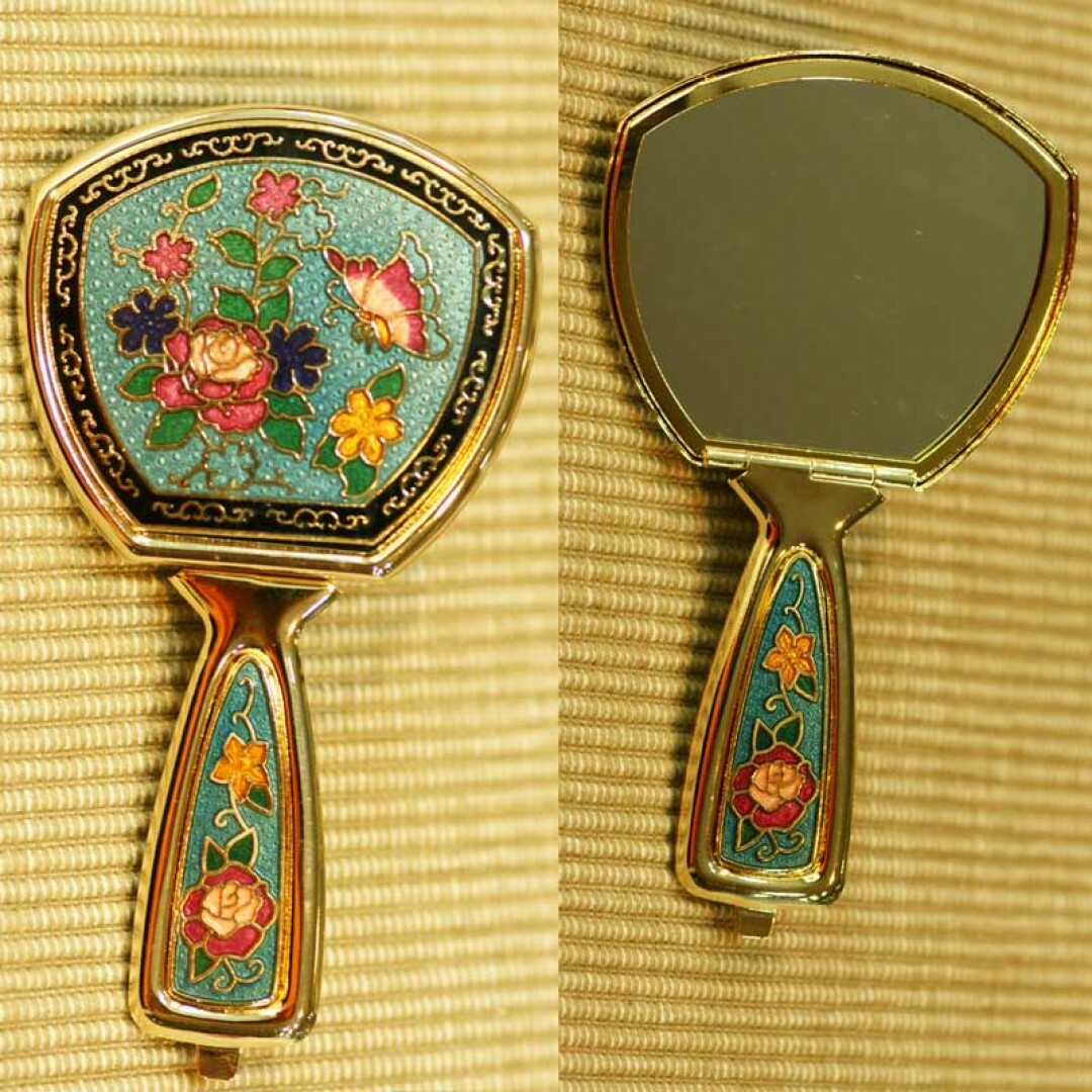 鹿港窯禮品館｜景泰藍旅行用折鏡‧蝴蝶花草