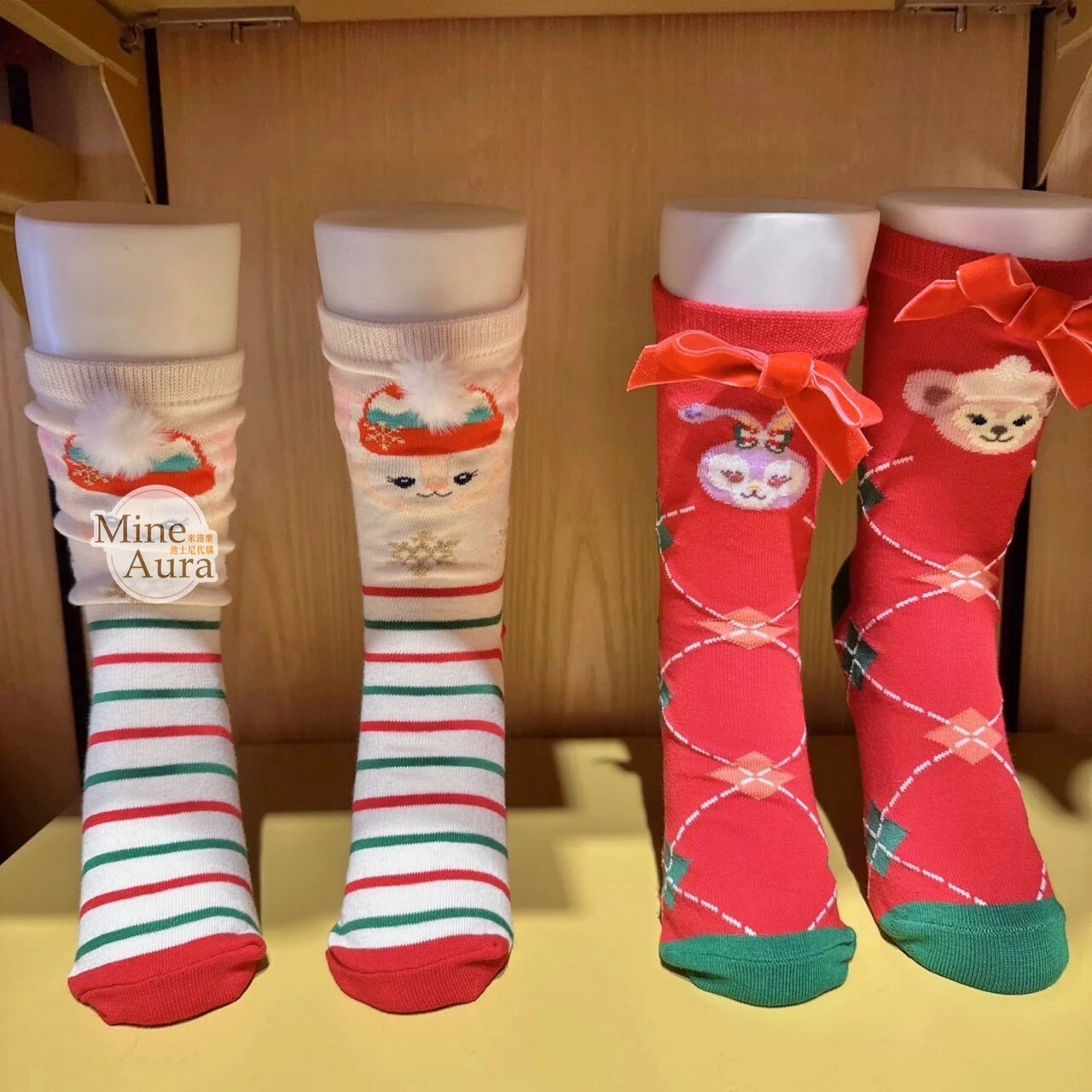 (限時特價) 2023冬日限定 雪莉玫 ShellieMay 史黛拉露 星黛露 StellaLou 玲娜貝兒 Lina bell 大頭圖案 襪子 2入組 -上海迪士尼樂園