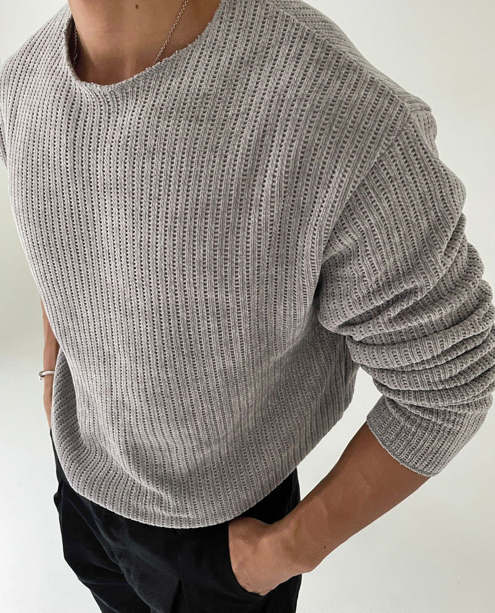 獨特華夫格絨面針織長袖上衣