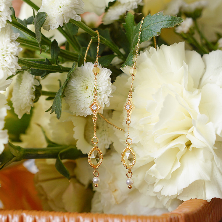 ♡彩寶鑲嵌｜公主的假日野餐 · Belle – 黃水晶 – 耳線耳環