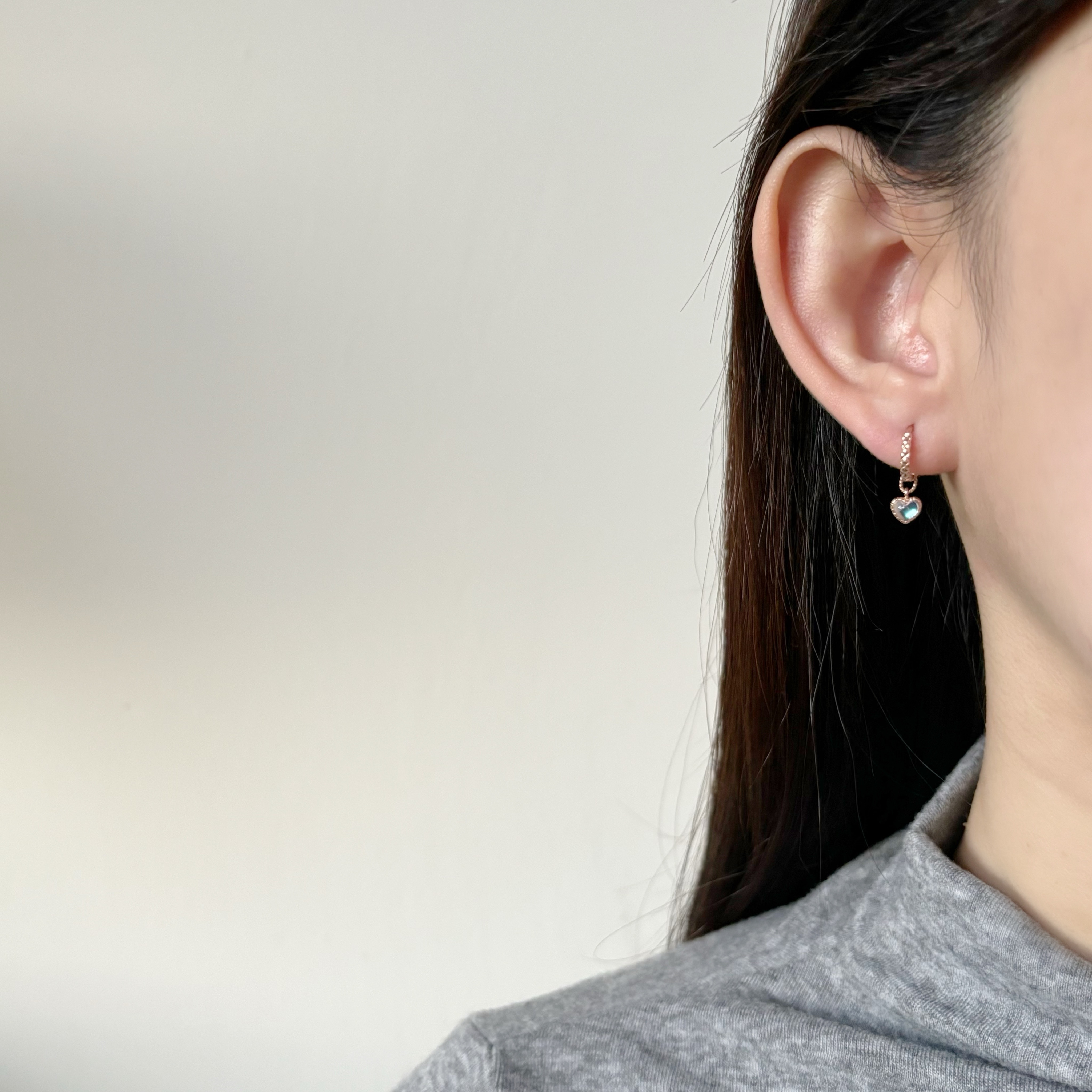 14k QQ heart月光石耳墜