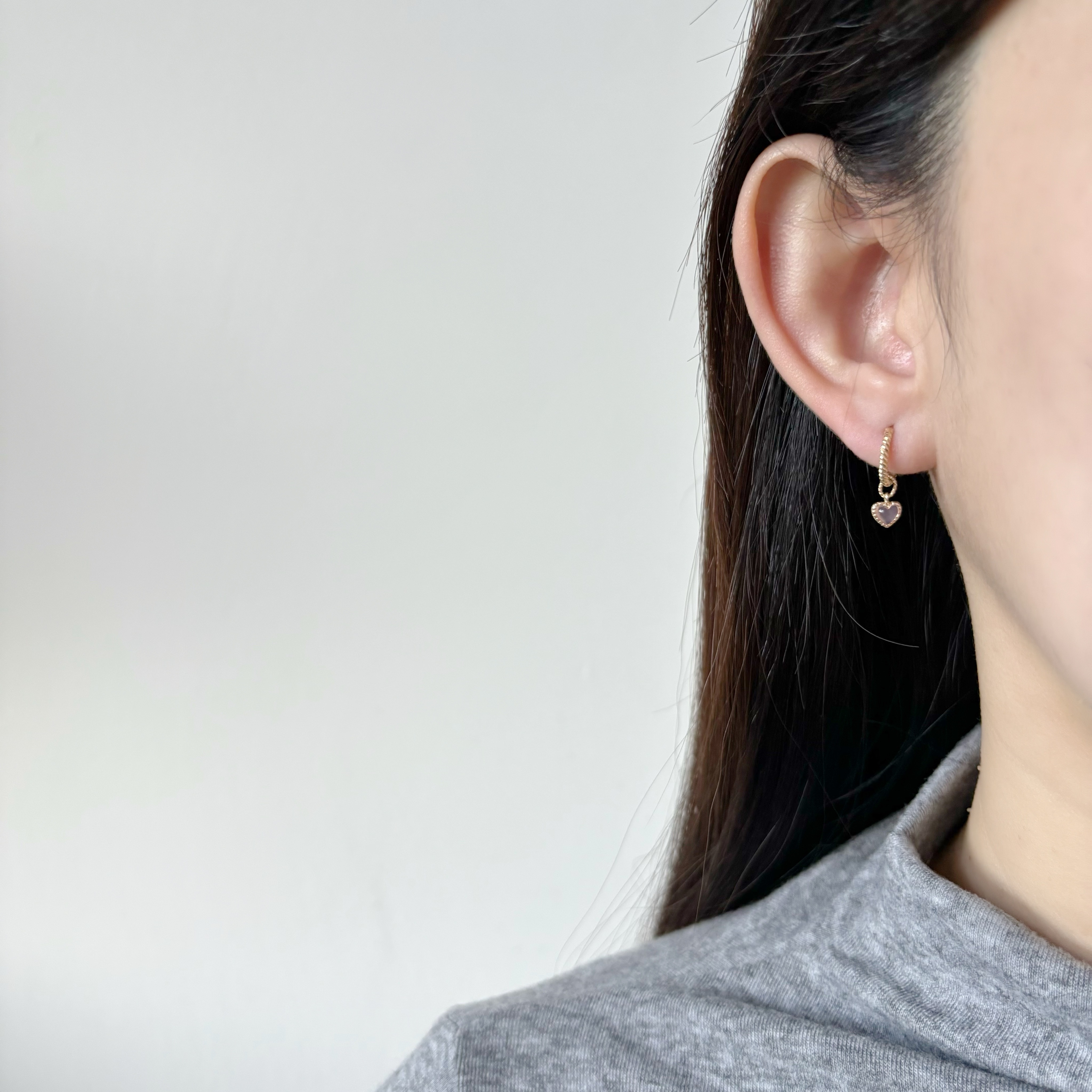 14k QQ heart粉晶耳墜