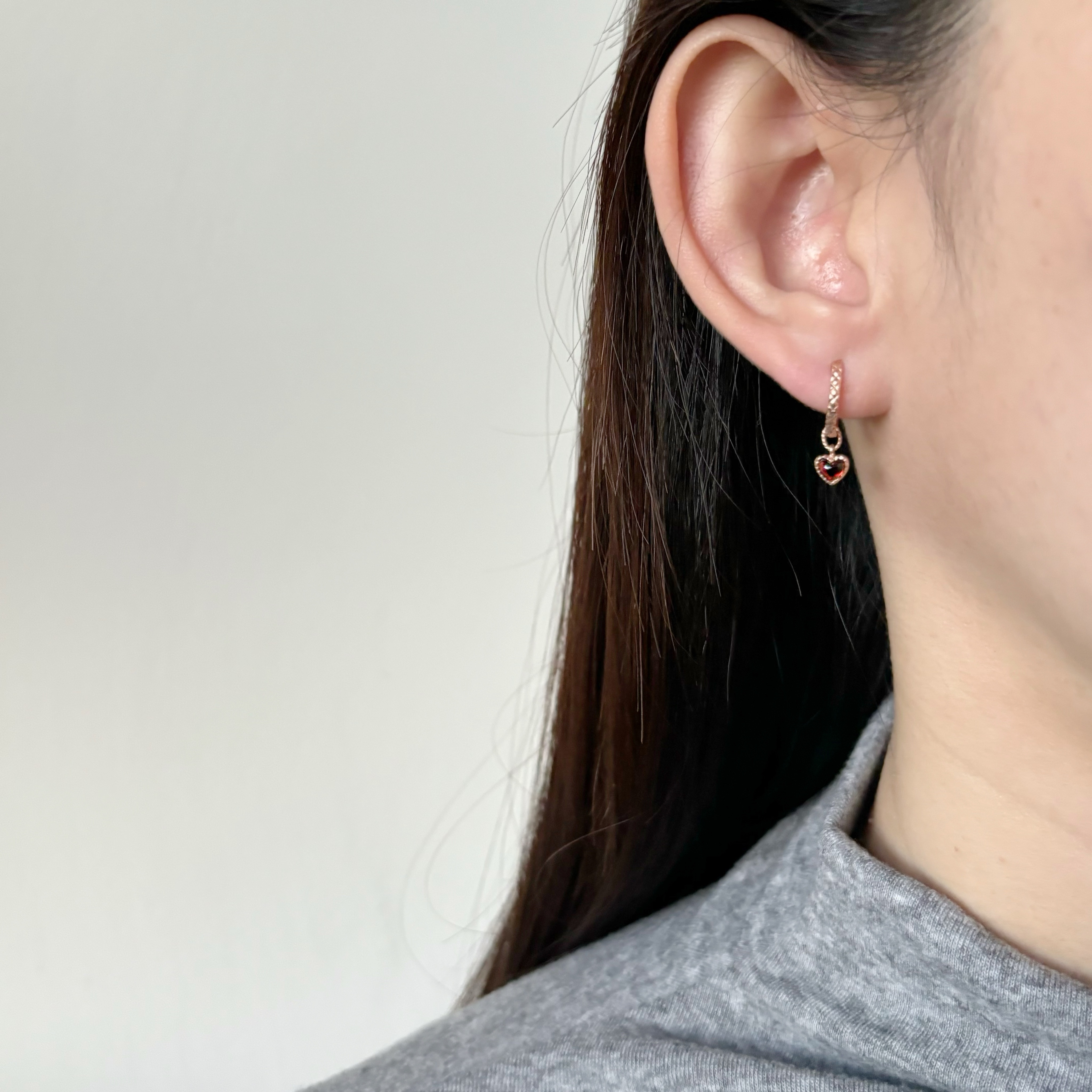 14k QQ heart石榴石耳墜