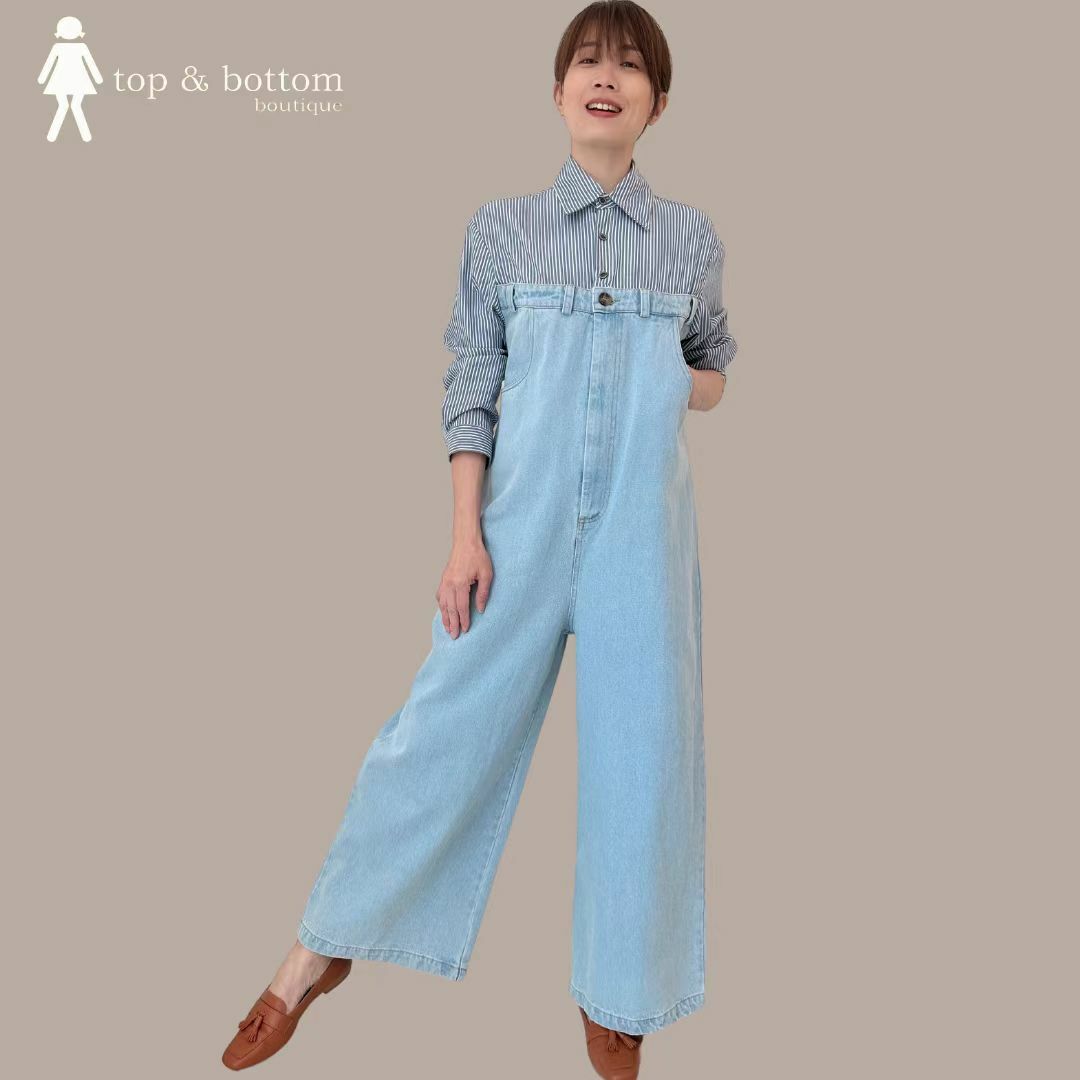 STRIPED SHIRT DENIM LONG JUMPSUIT