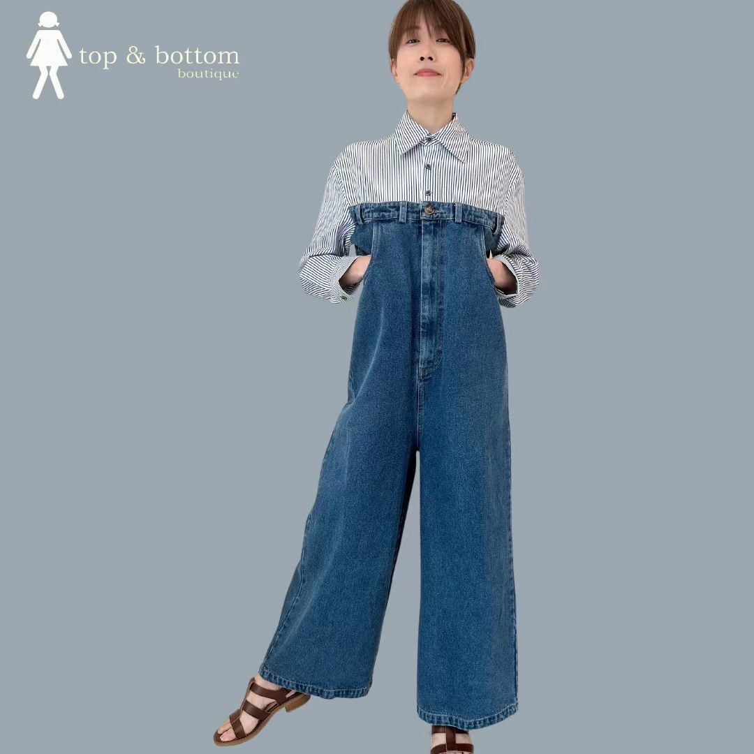 STRIPED SHIRT DENIM LONG JUMPSUIT