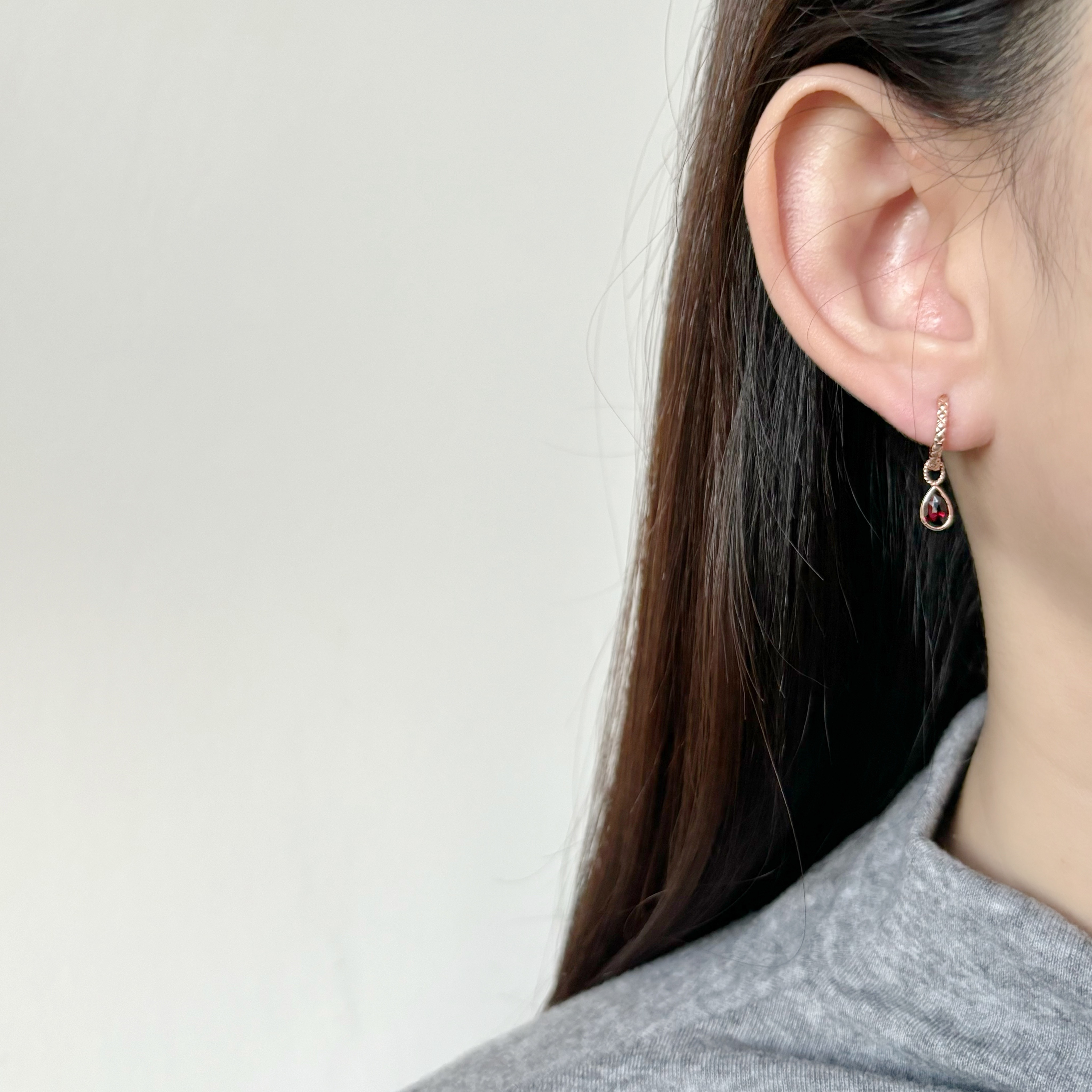 14k簡約水滴玫瑰石榴石耳墜