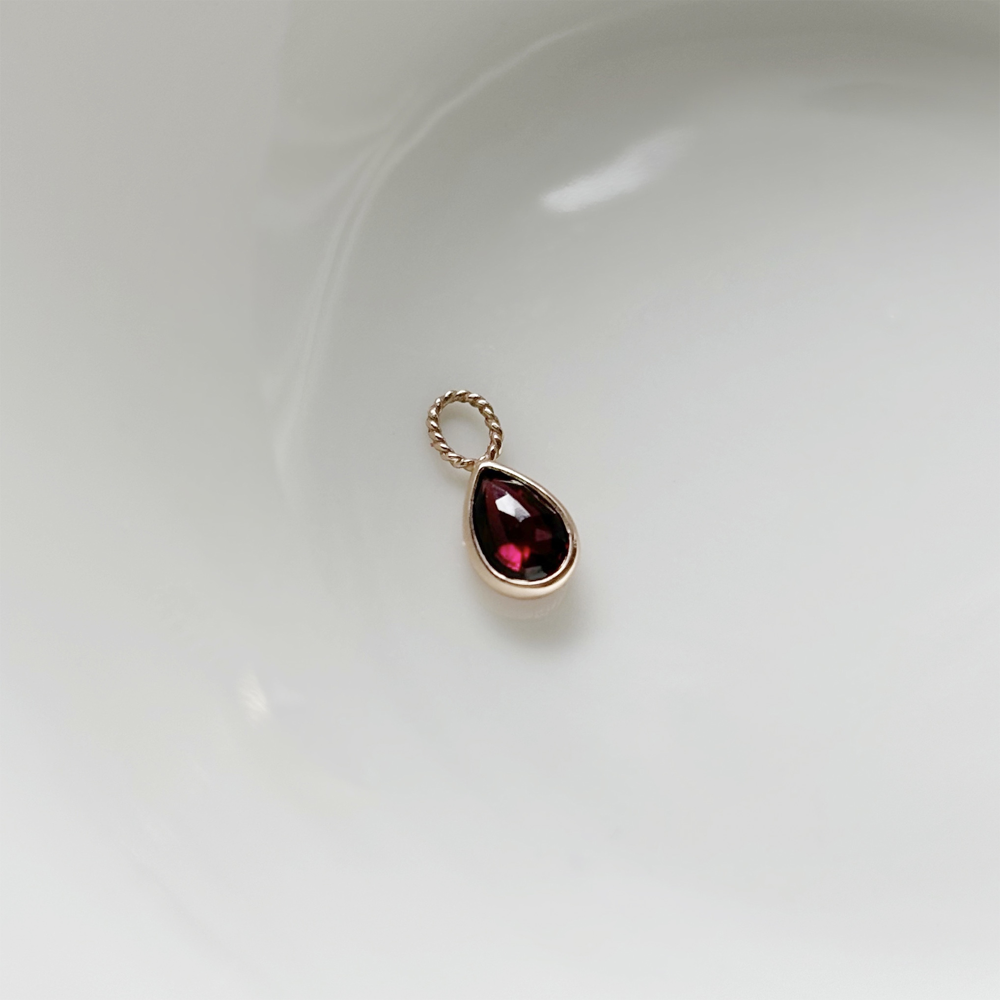 14k簡約水滴玫瑰石榴石耳墜