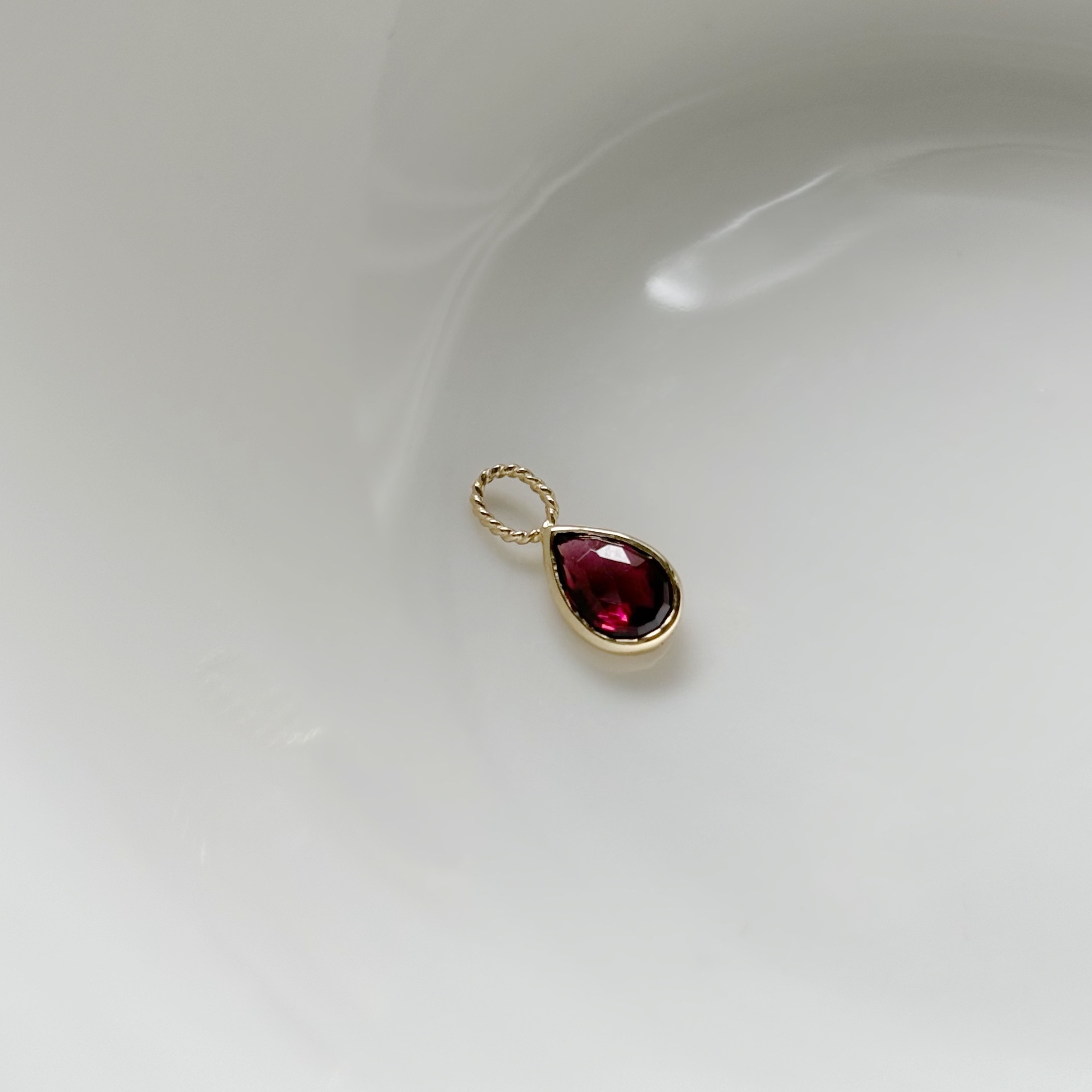 14k簡約水滴玫瑰石榴石耳墜