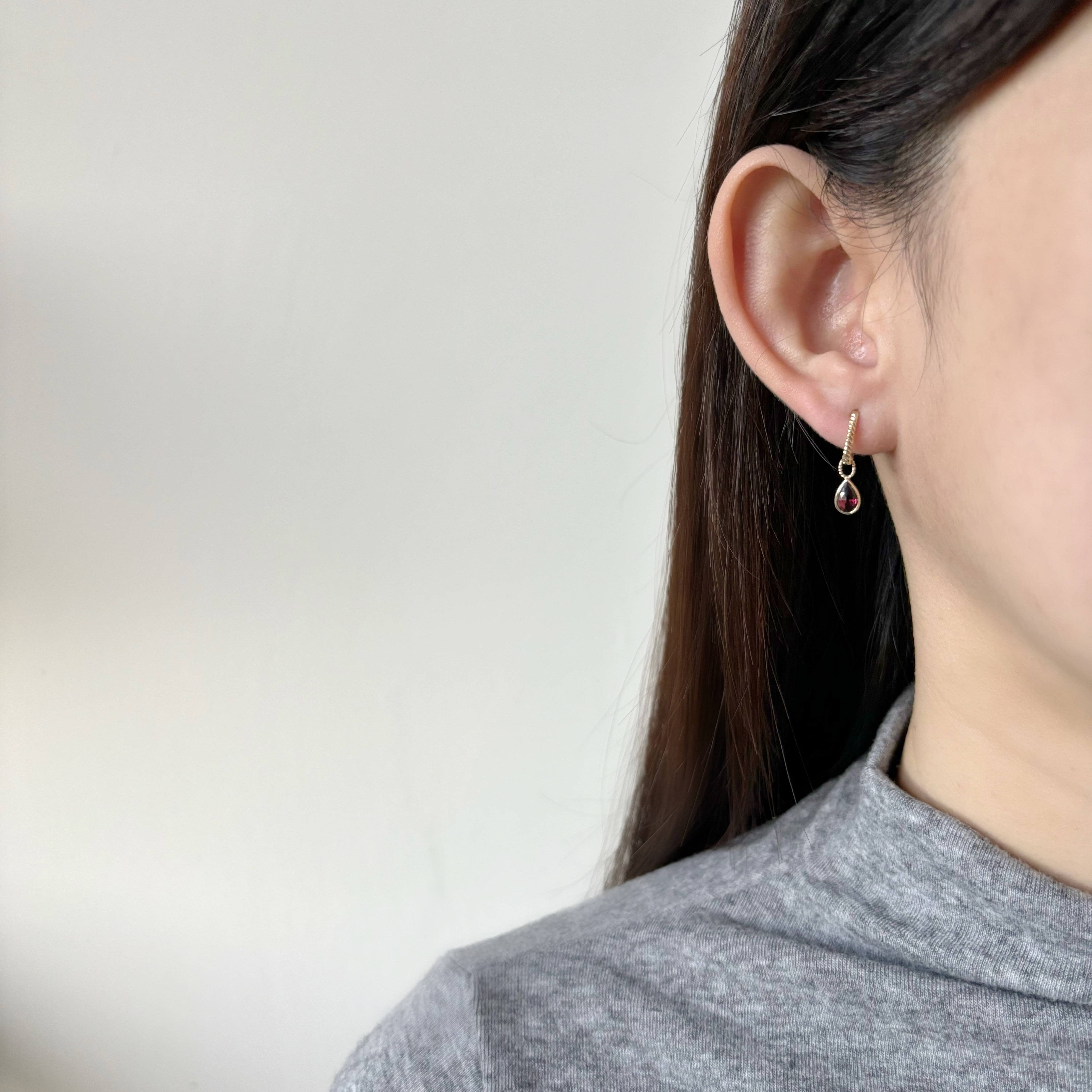14k簡約水滴玫瑰石榴石耳墜