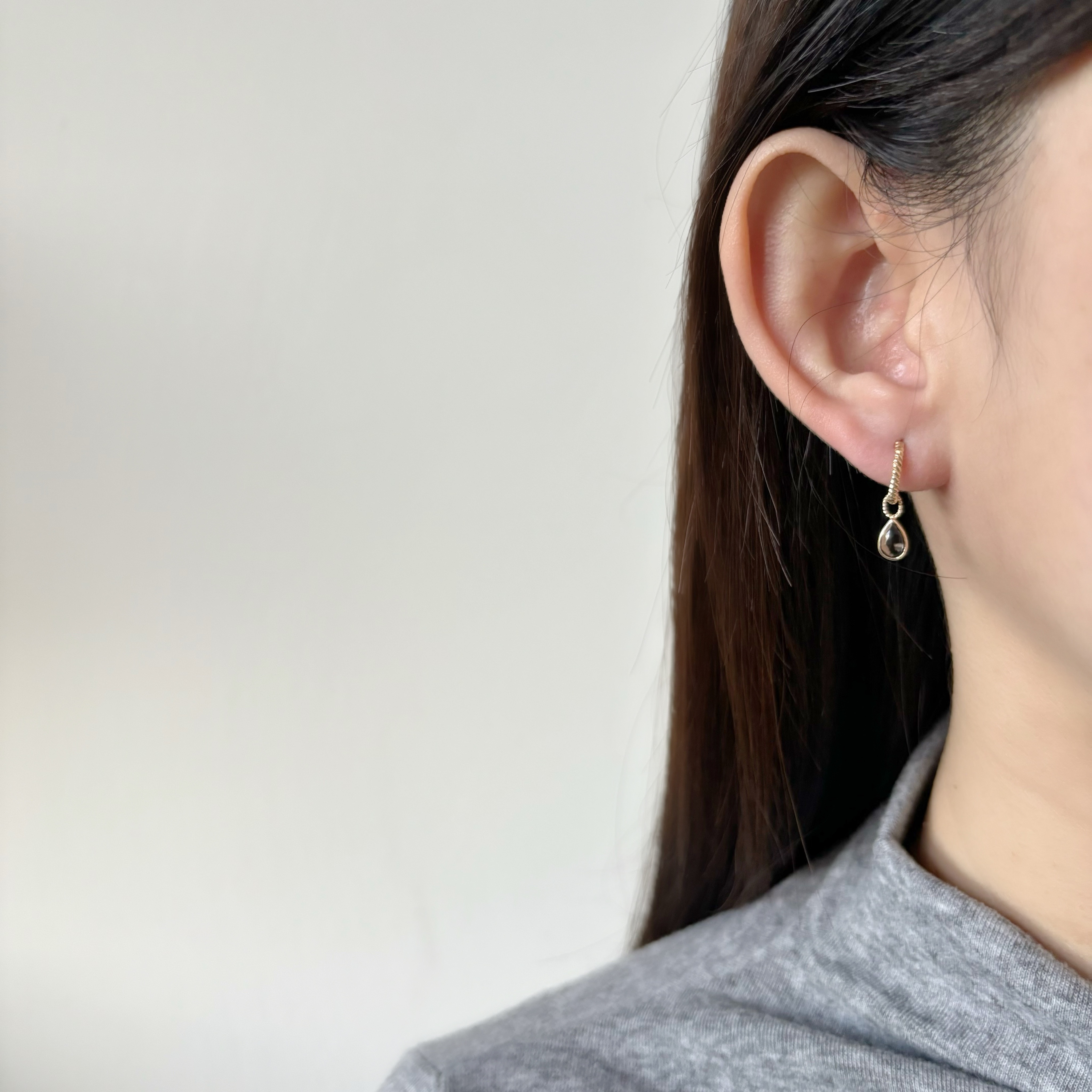 14k簡約水滴茶晶耳墜