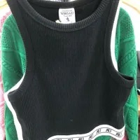 [S] WHO.A.U LETTER BANDING RIBBED TANK TOP,BLACK, WHRND2525F-00-BLACK (SWAU237)