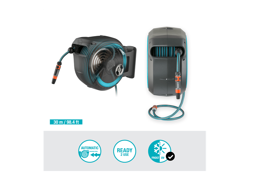 "GARDENA" 德國30m-4分挂墻式自動回捲喉架套裝 L(1套/盒)-[18625]