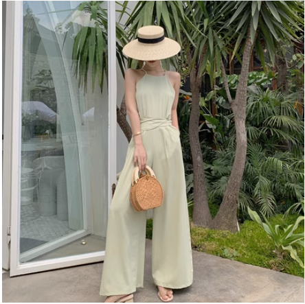 suspender jumpsuit wide leg pants