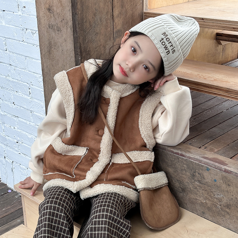 雪花絨滾邊毛絨背心 90-150cm