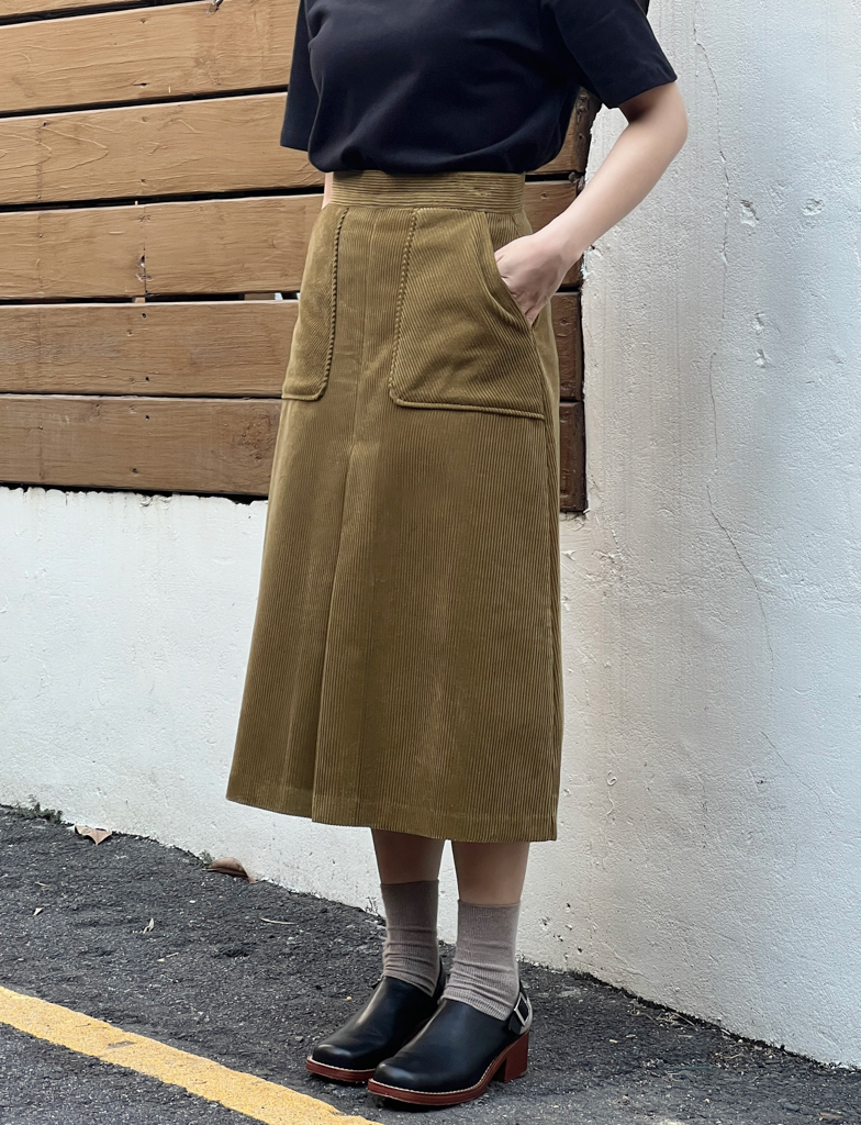 1111燈芯絨小A裙(芥黃)