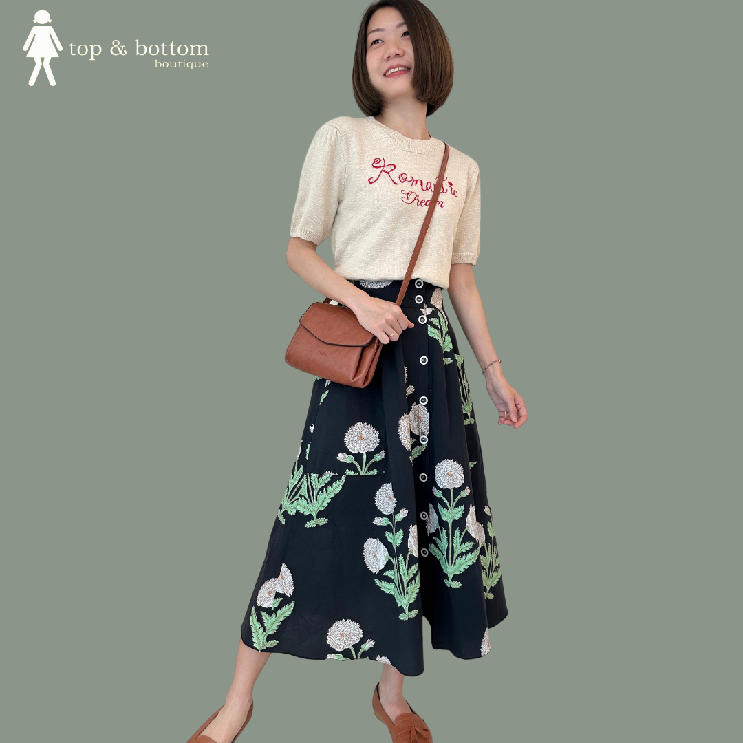 FLOWER PRINTED POCKET MIDI SKIRT