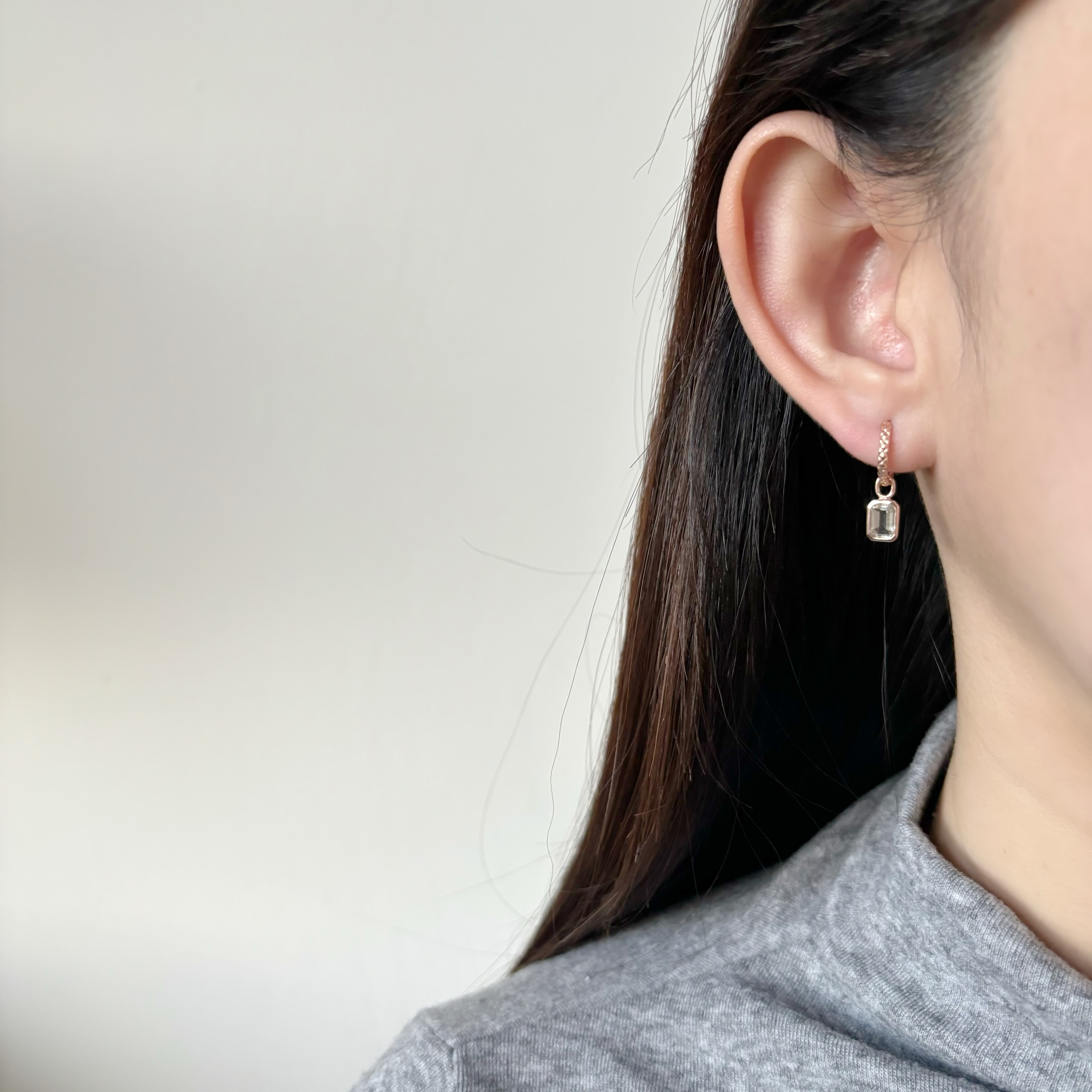 14k Emerald cut綠色紫水晶耳墜