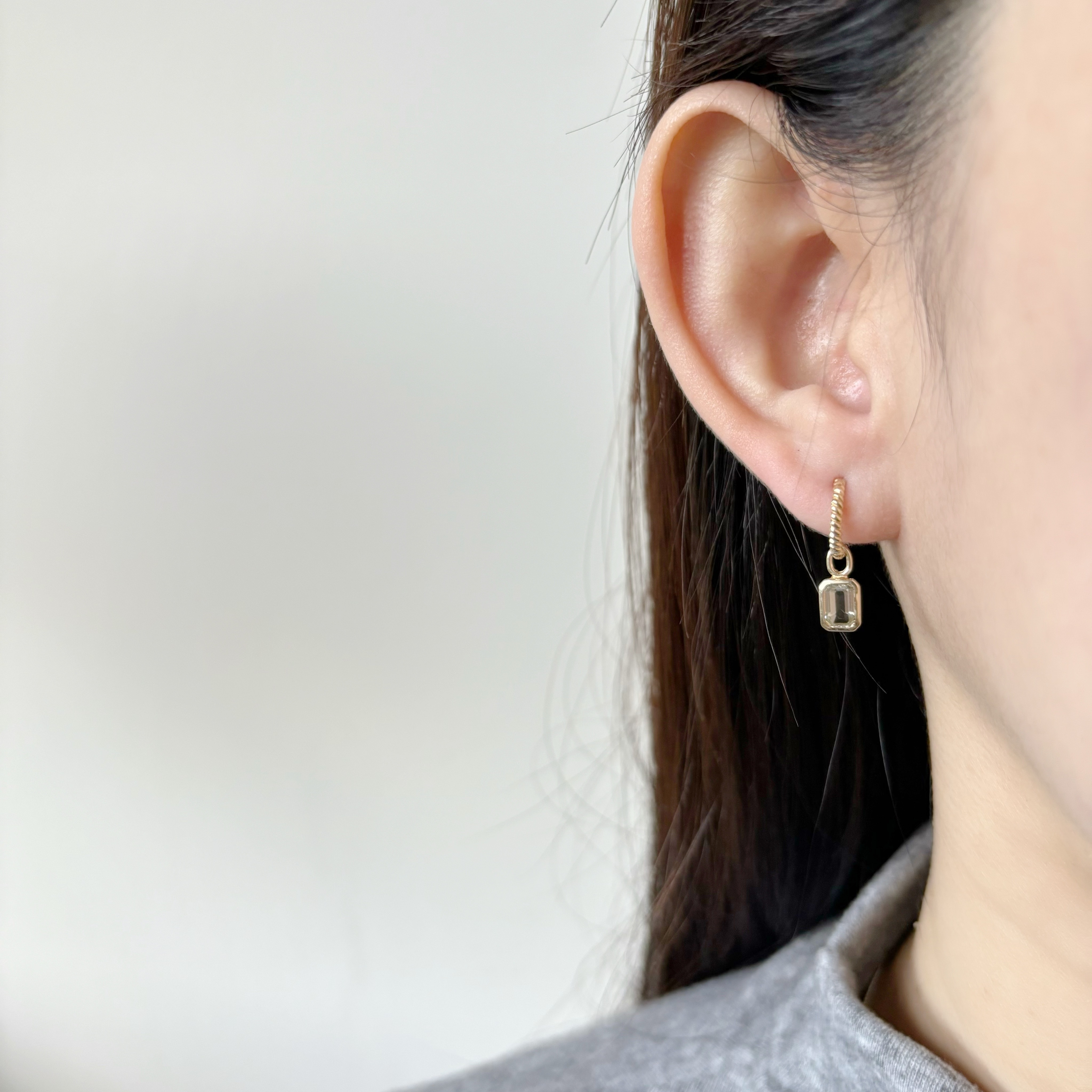 14k Emerald cut綠色紫水晶耳墜