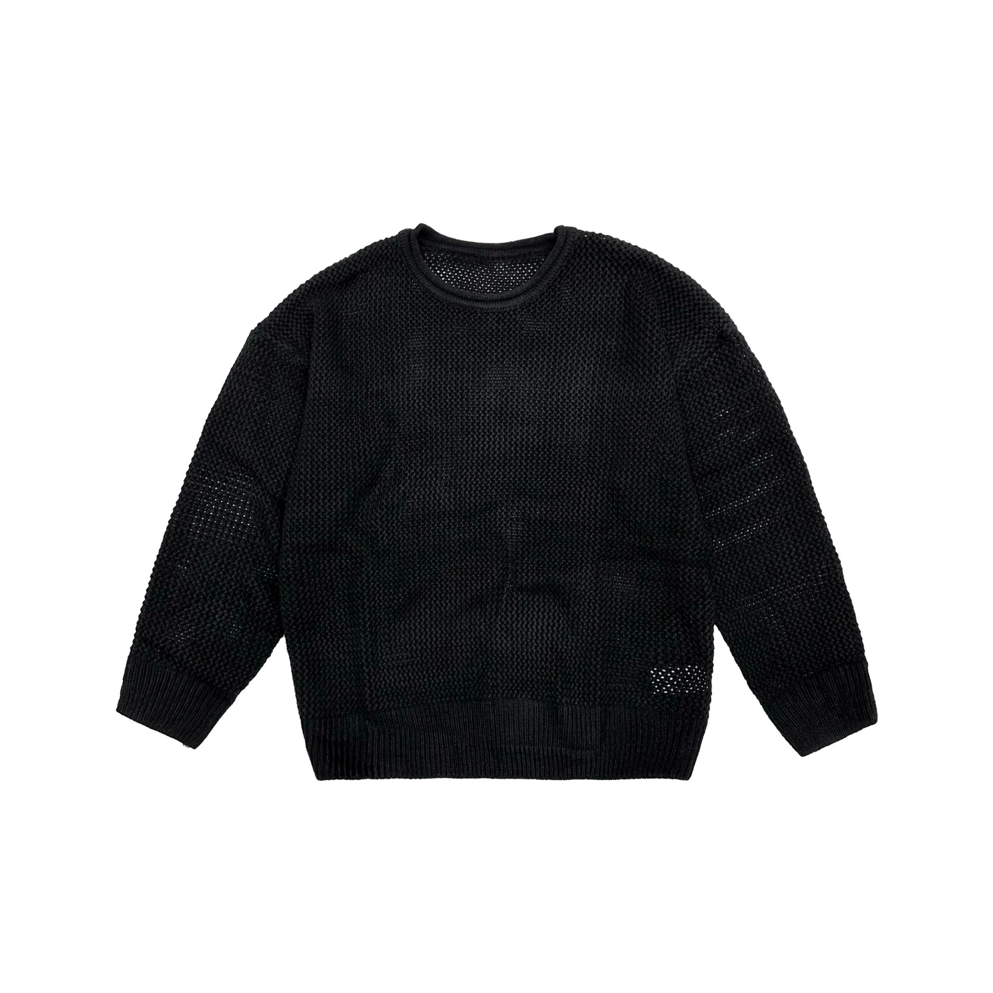 XCTRL 編織洞洞落肩長袖毛衣-黑