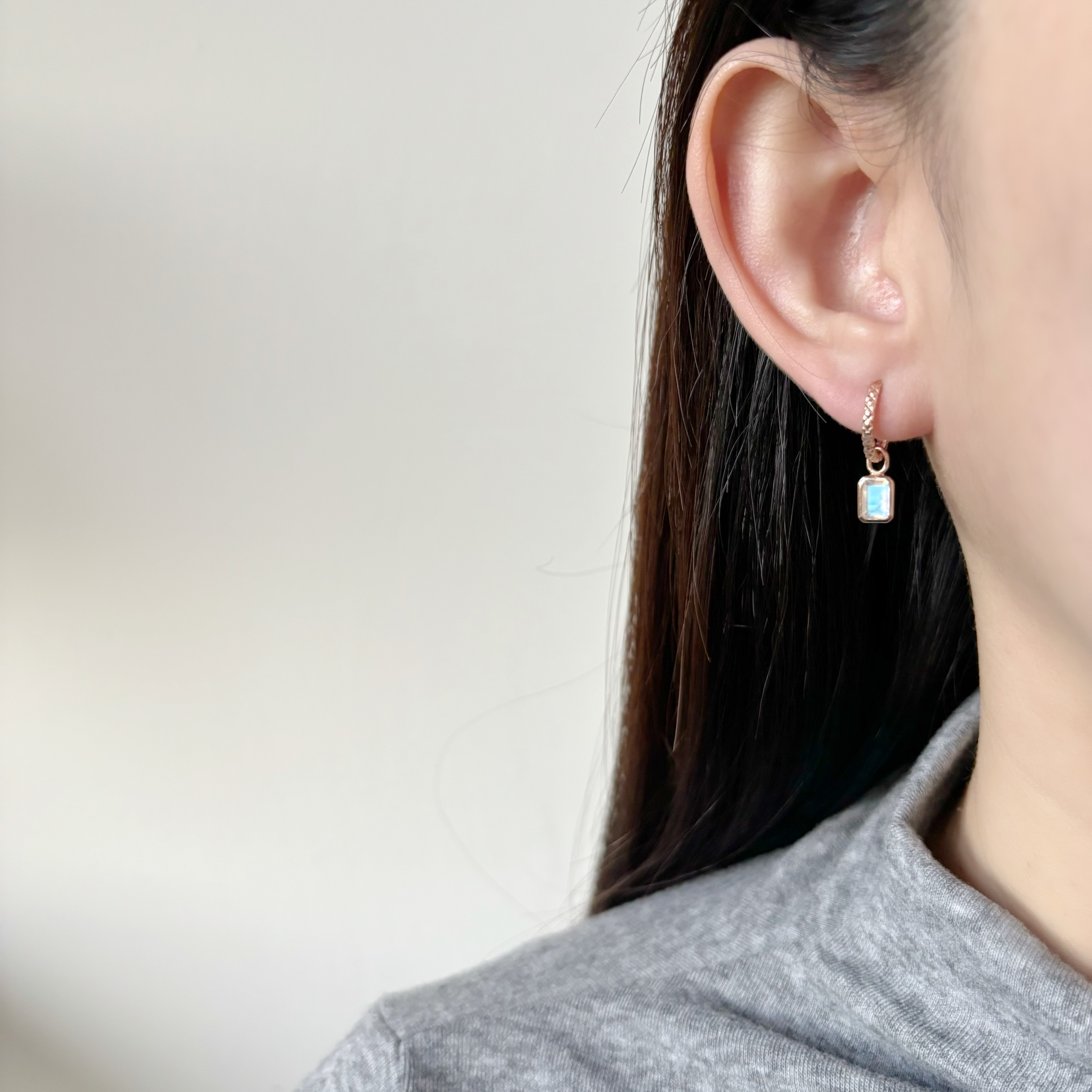 14k Emerald cut月光石耳墜