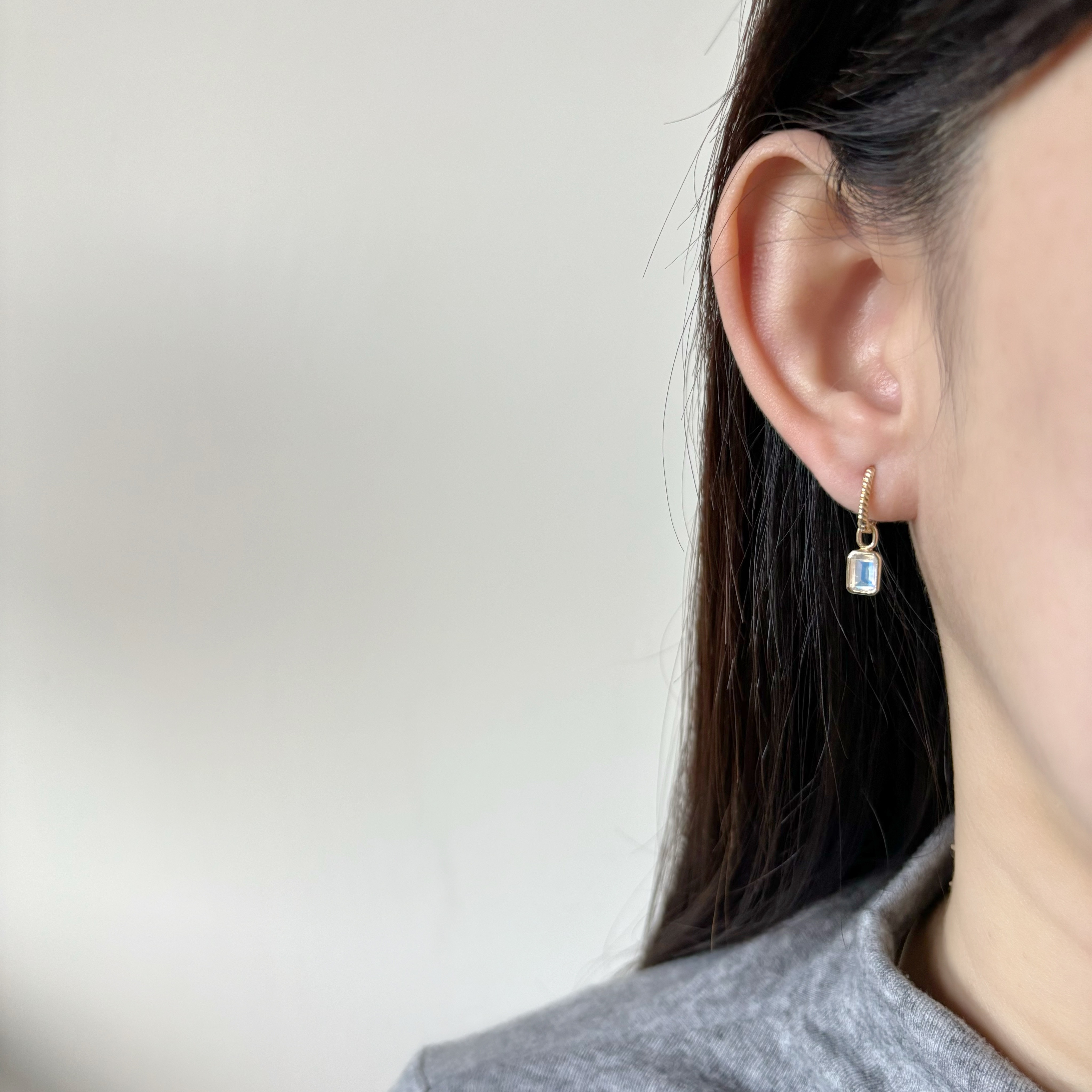 14k Emerald cut月光石耳墜