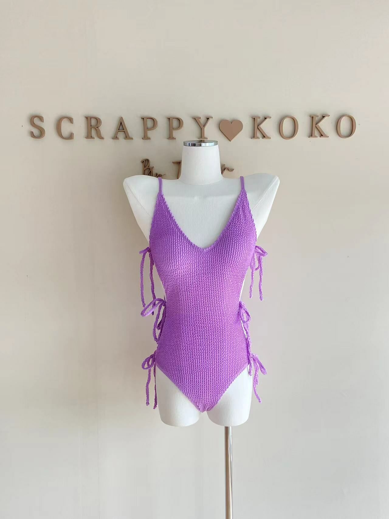 Purple day 雙側綁帶連身泳裝