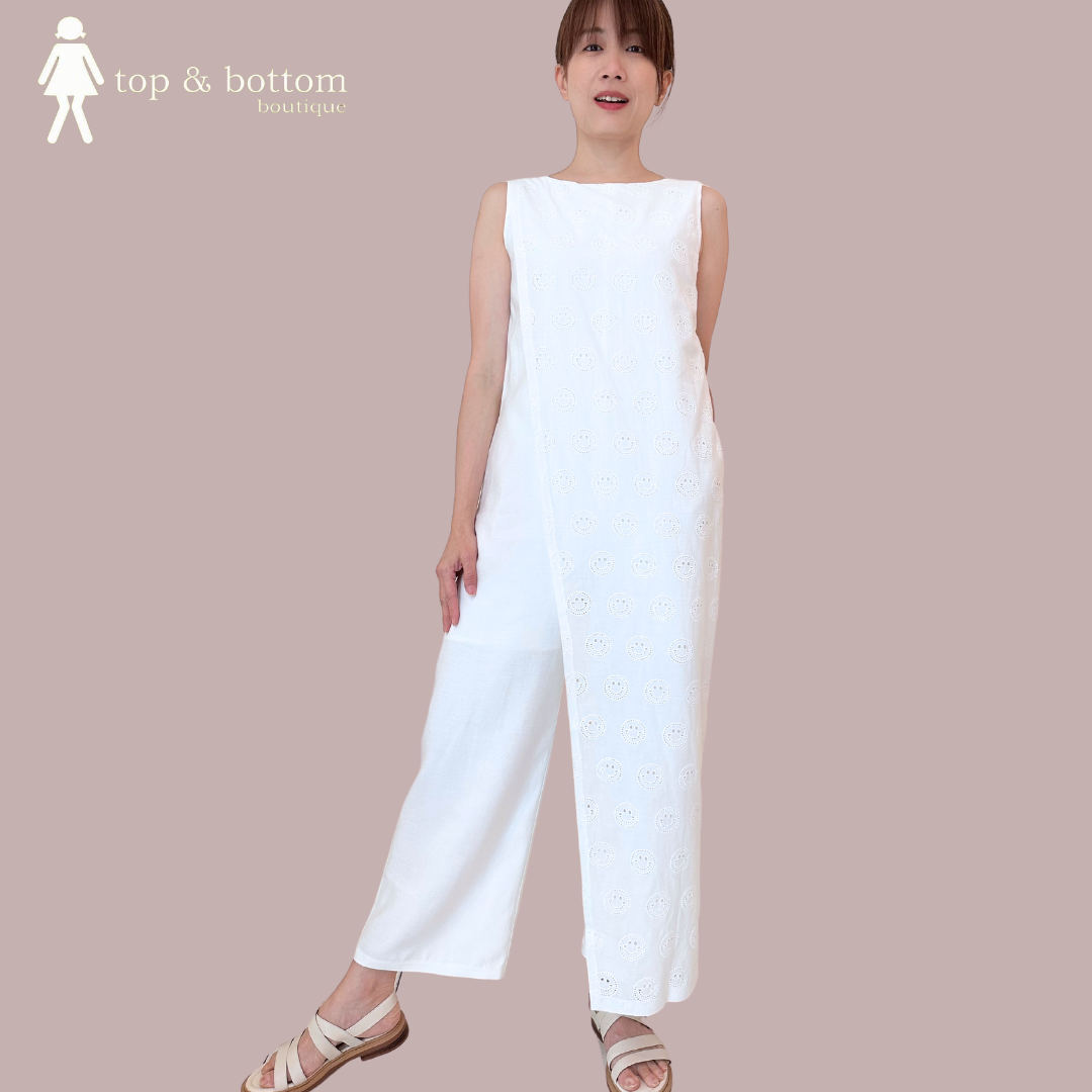 COTTON LACE LAYERED FRONT LONG JUMPSUIT