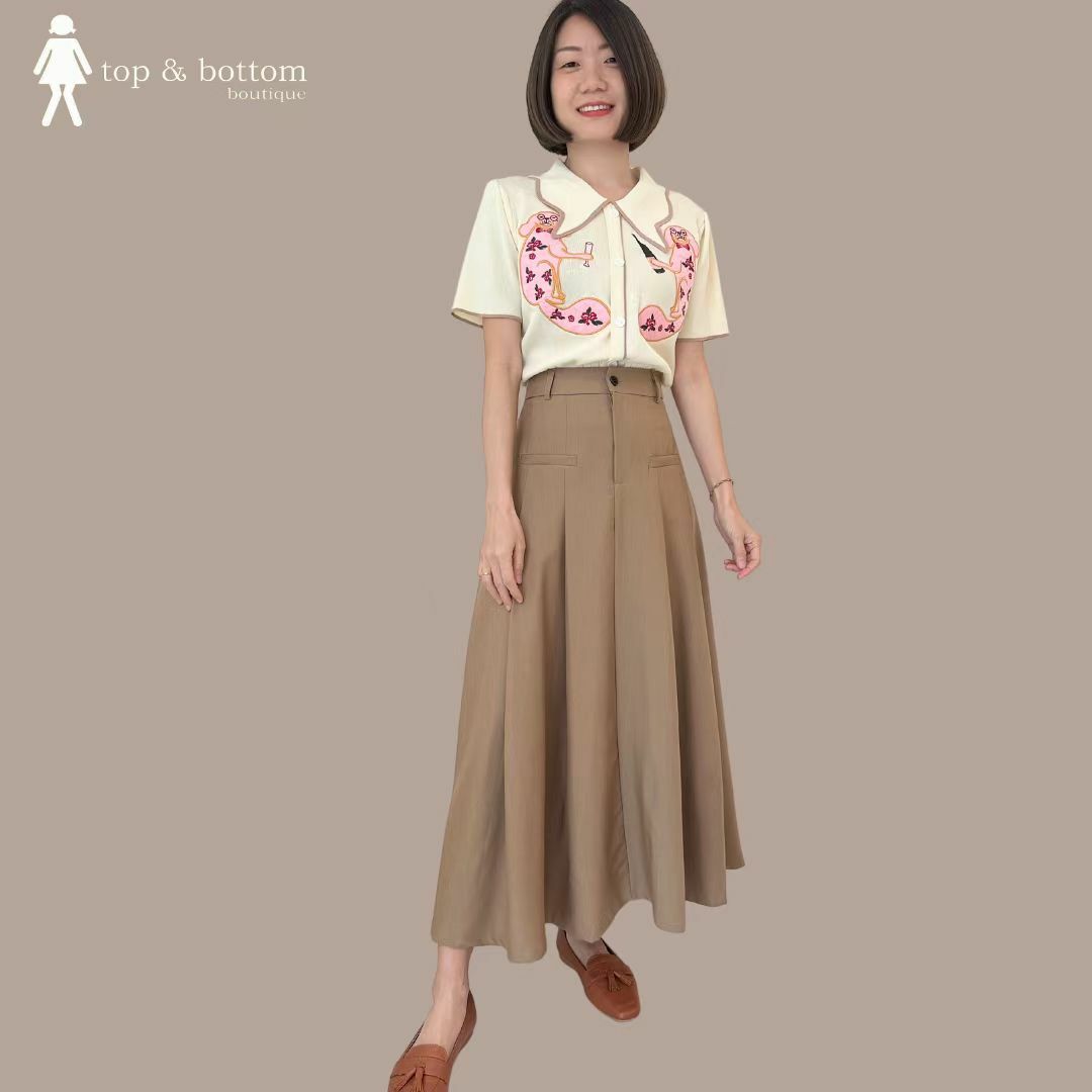 HIGH WAISTED POCKET FRONT MIDI SKIRT