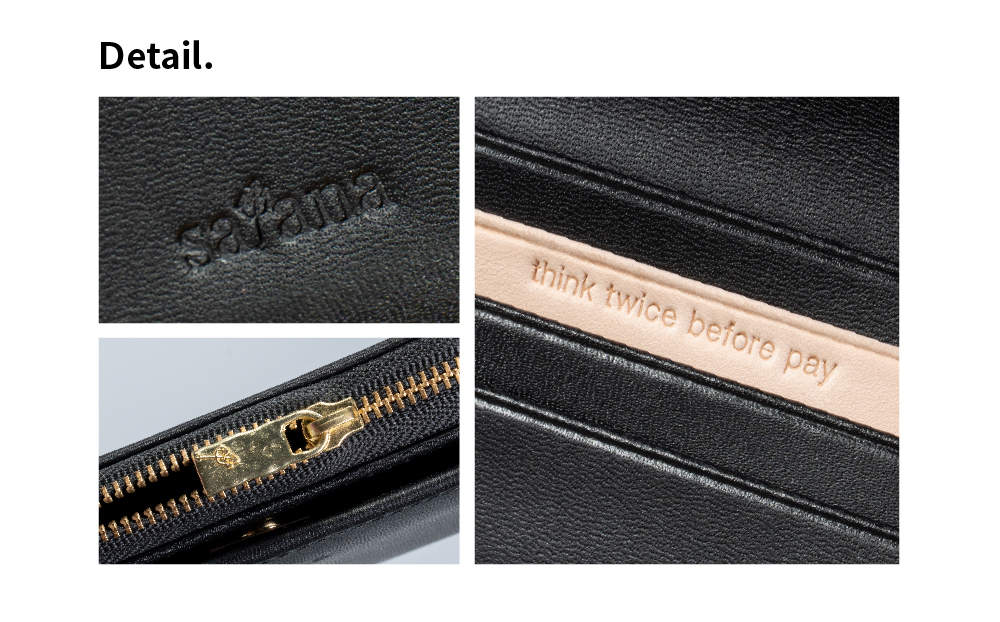 satana Leather 簡約拉鍊短夾 黑色 SLG0660-701 細節特寫照