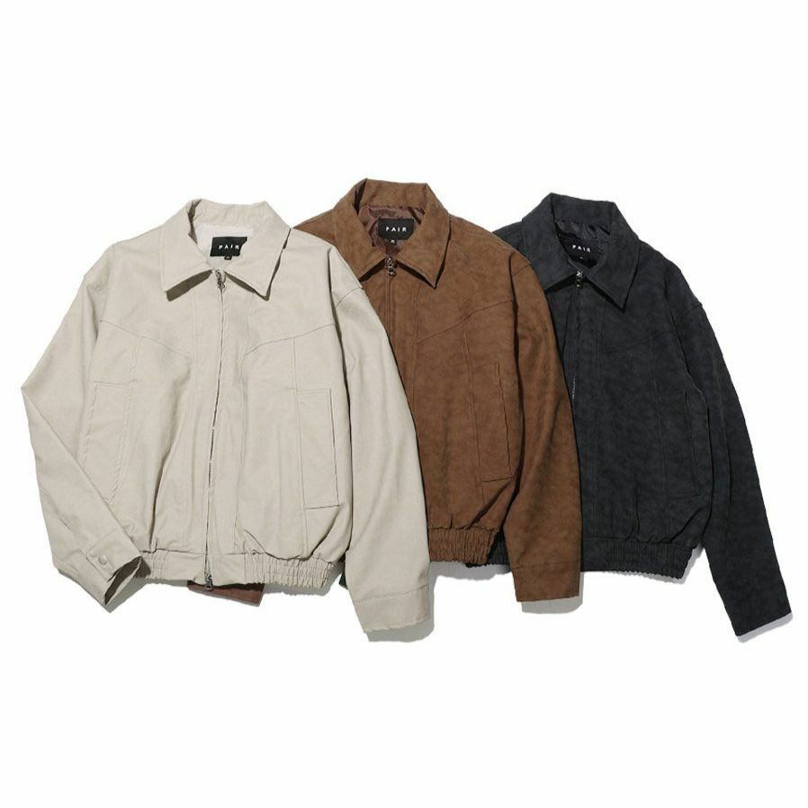 淨色反領拉鍊合成皮褸 PAIR-001JK