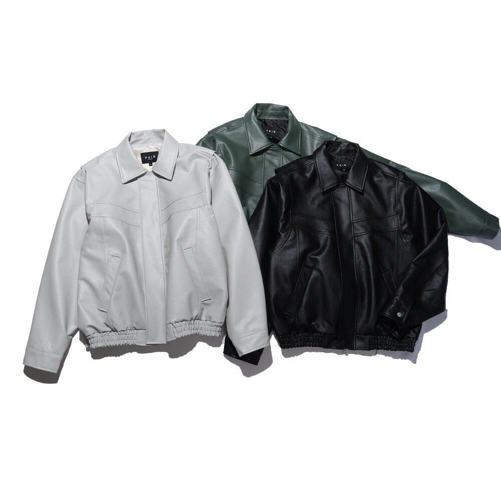 淨色反領拉鍊合成皮褸 PAIR-004JK