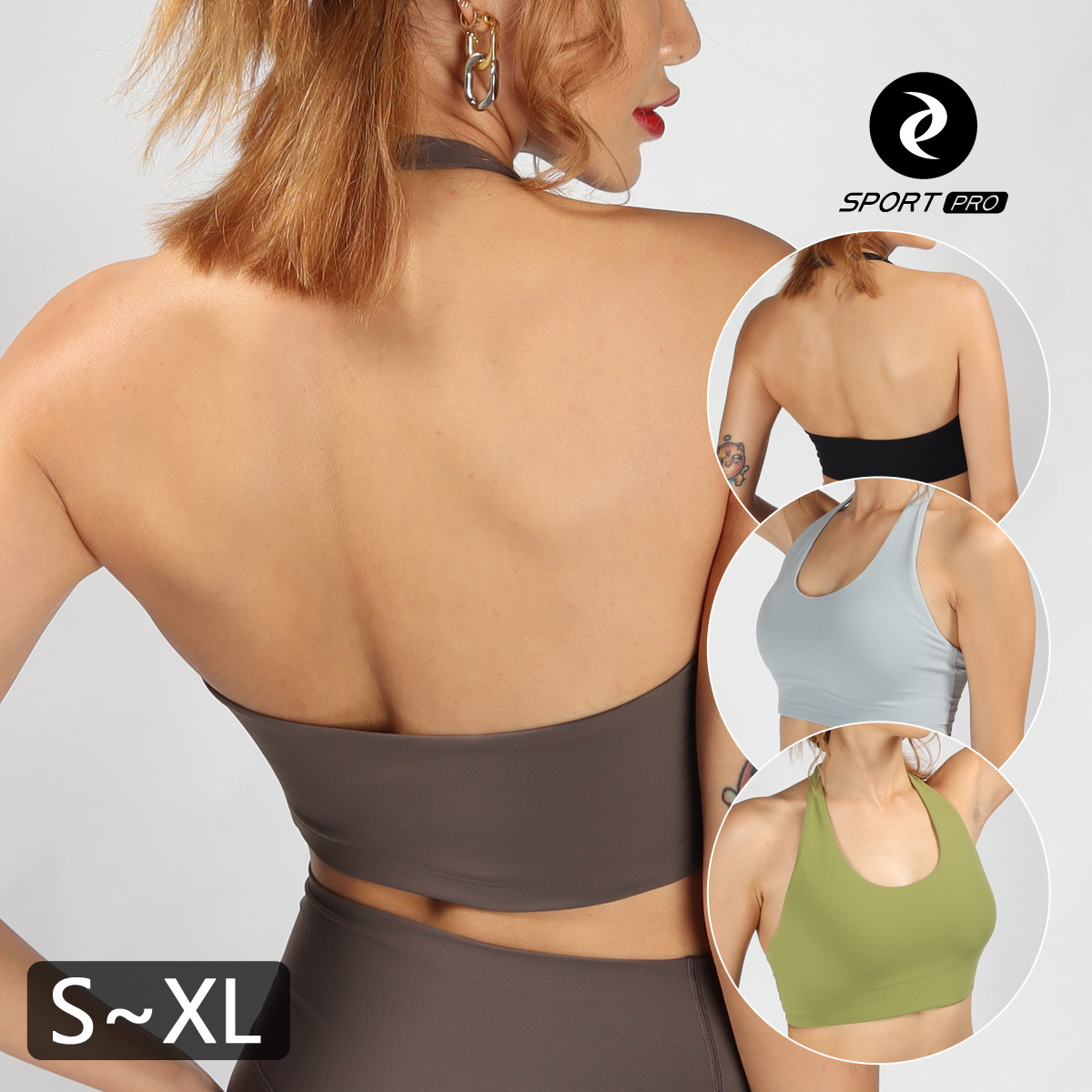 萊卡中強度掛頸裸背含罩杯瑜珈/運動/機能內衣【半固定罩杯】