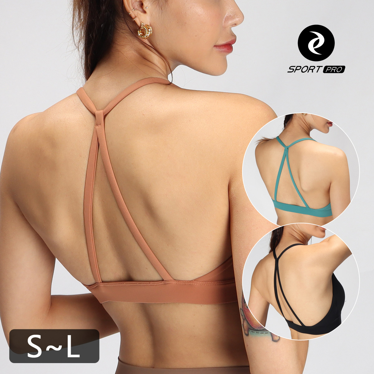 中強度細肩繞頸美背瑜珈/運動/機能內衣【可換襯墊/上下一致】*