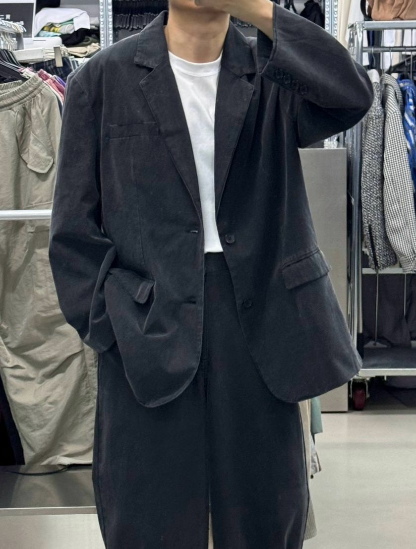 淨色破邊洗水西裝褸(有墊膊) JK2398