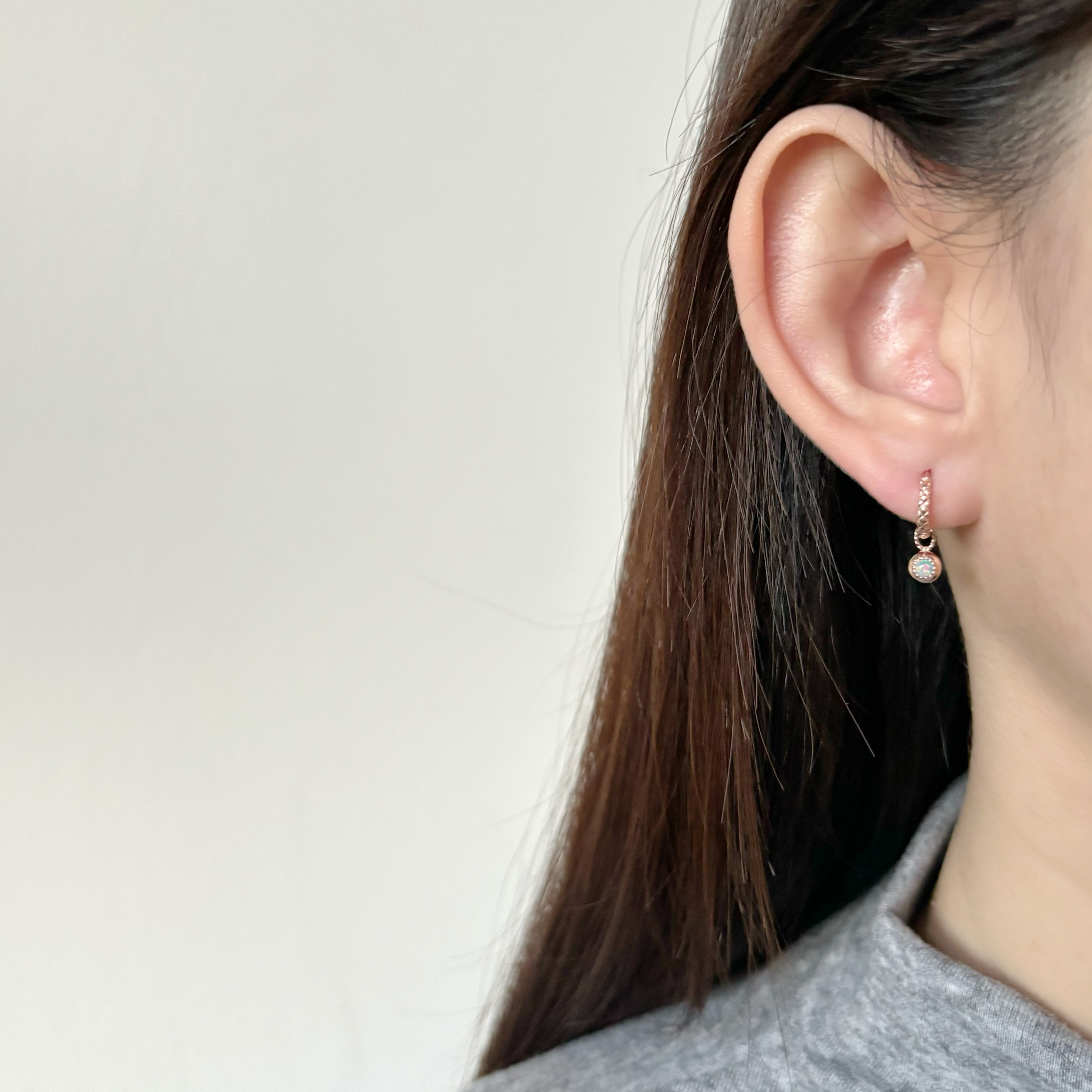 14k復古光面小圓歐泊石耳墜