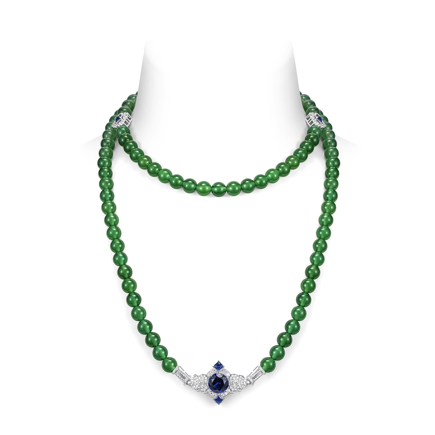 長款綠色玉髓珠串 925銀項鍊