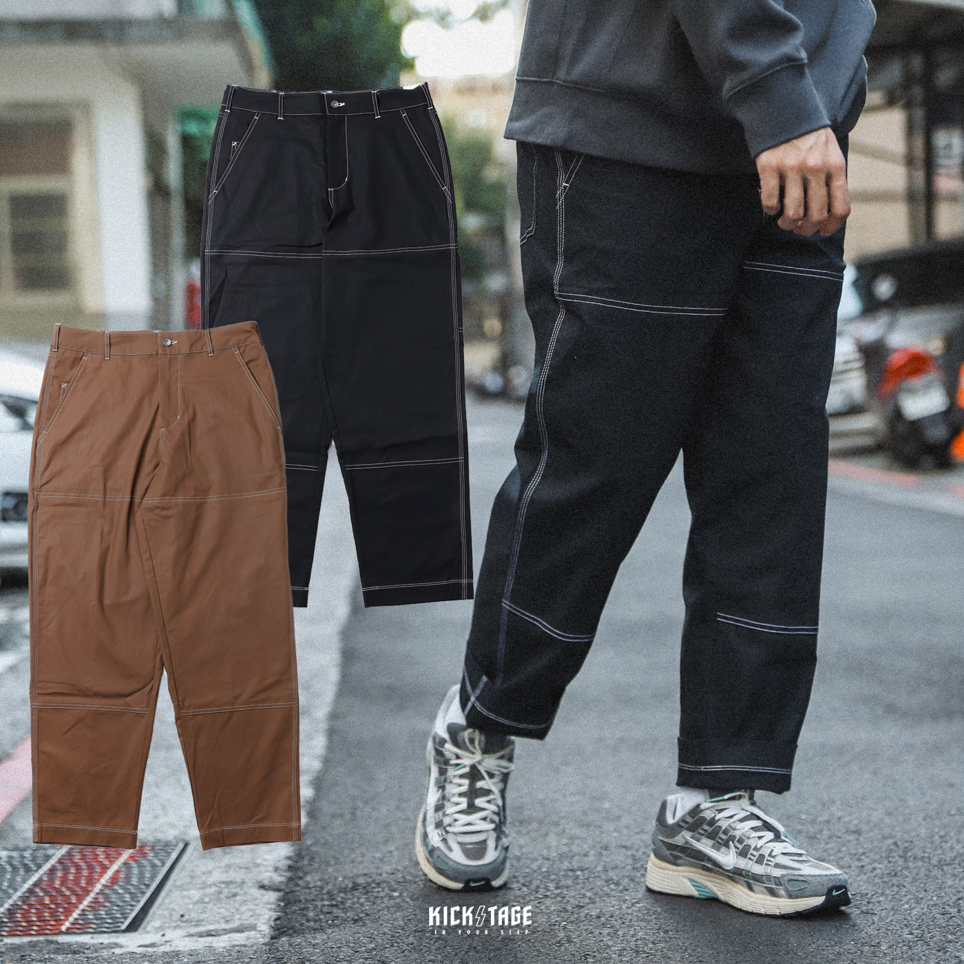 男款 NIKE SB DOUBLE-KNEE PANT 黑色 咖啡 白車線 工作褲 滑板長褲【FB8429】