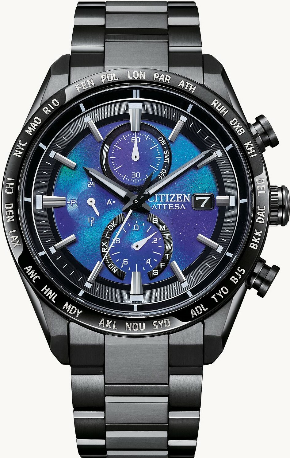 萬年鐘錶 - Citizen 星辰錶   Attesa 系列 HAKUTO-R 登月限定款鈦金屬電波對時男錶  AT8285-68Z 錶徑43MM